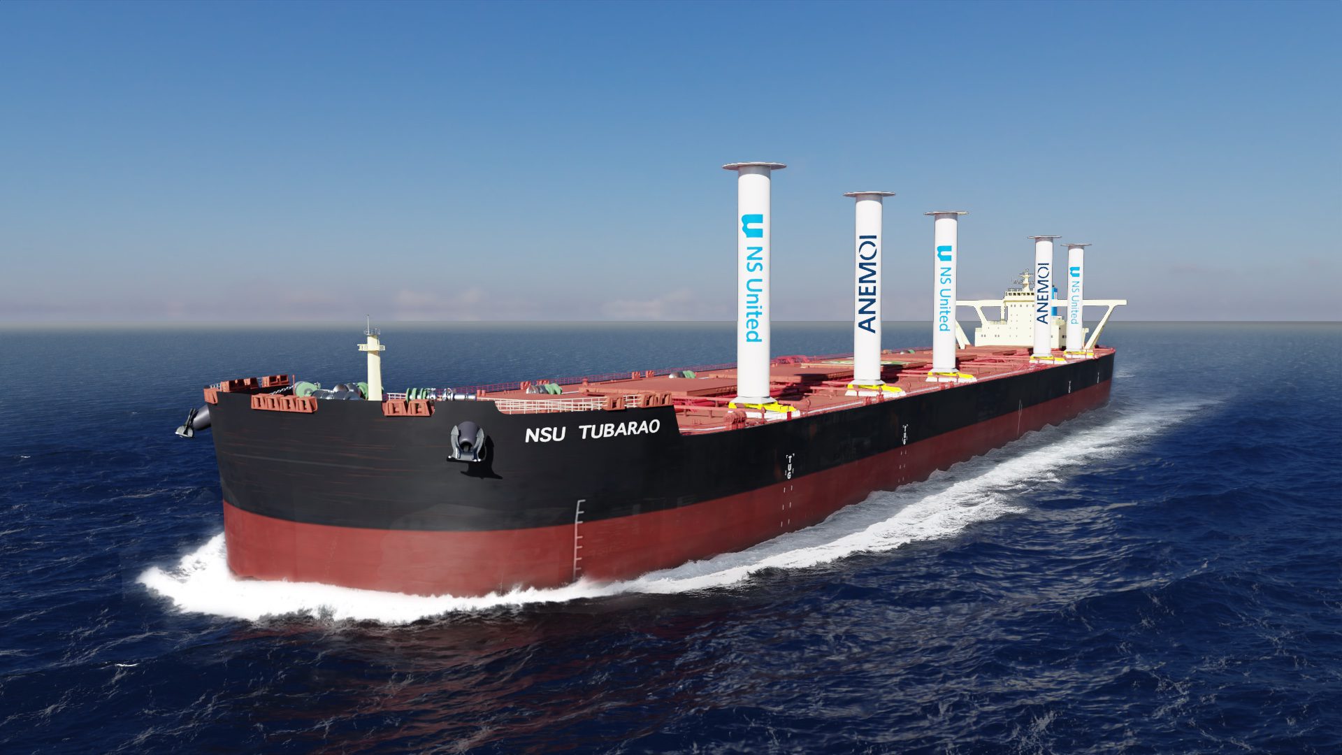 The 400,000 dwt VLOC NSU Tubarao with rotor sails from Anemoi Marine Technologies