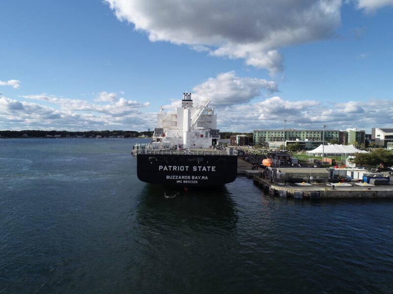 The TS Patriot State docked at the Massachusetts Maritime Academy campus.  