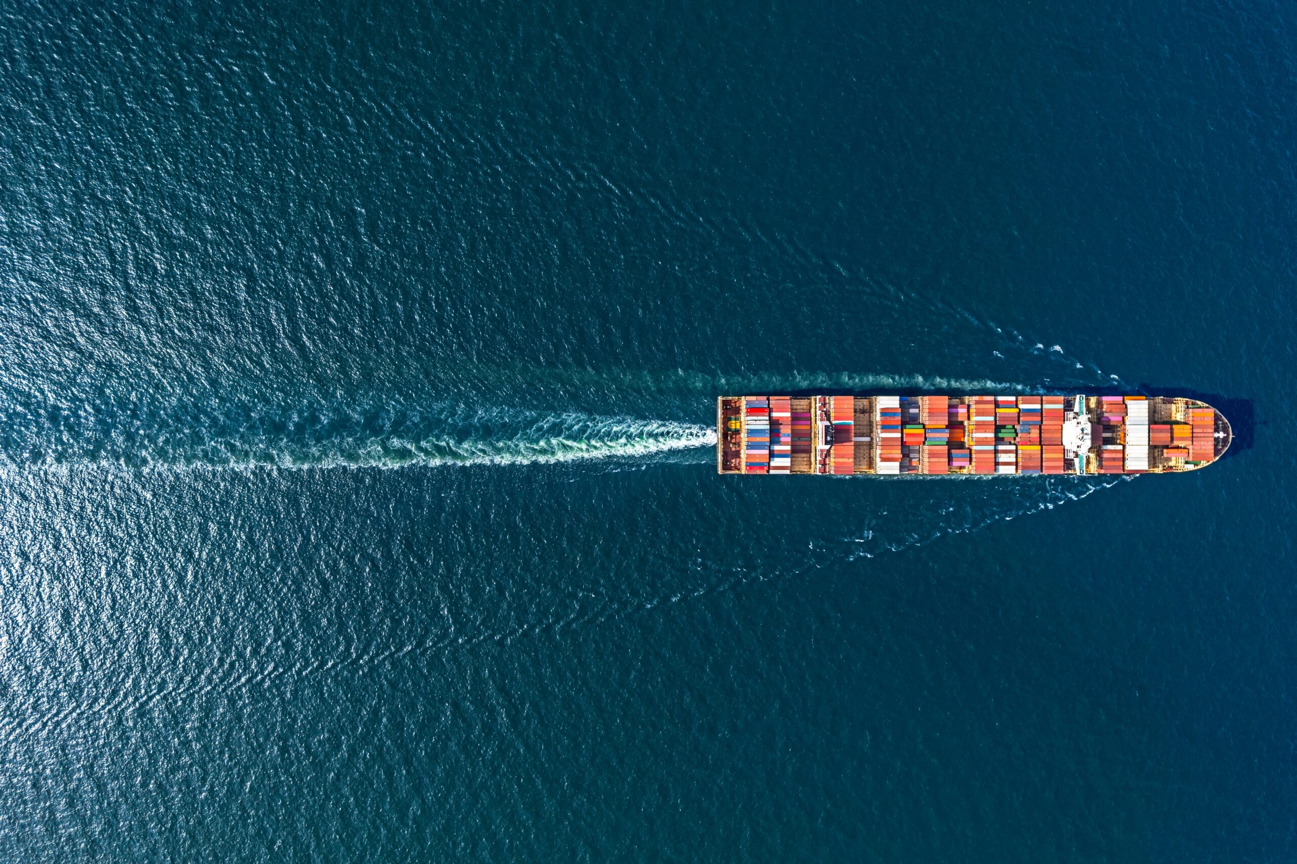 Aerial of a containership underway