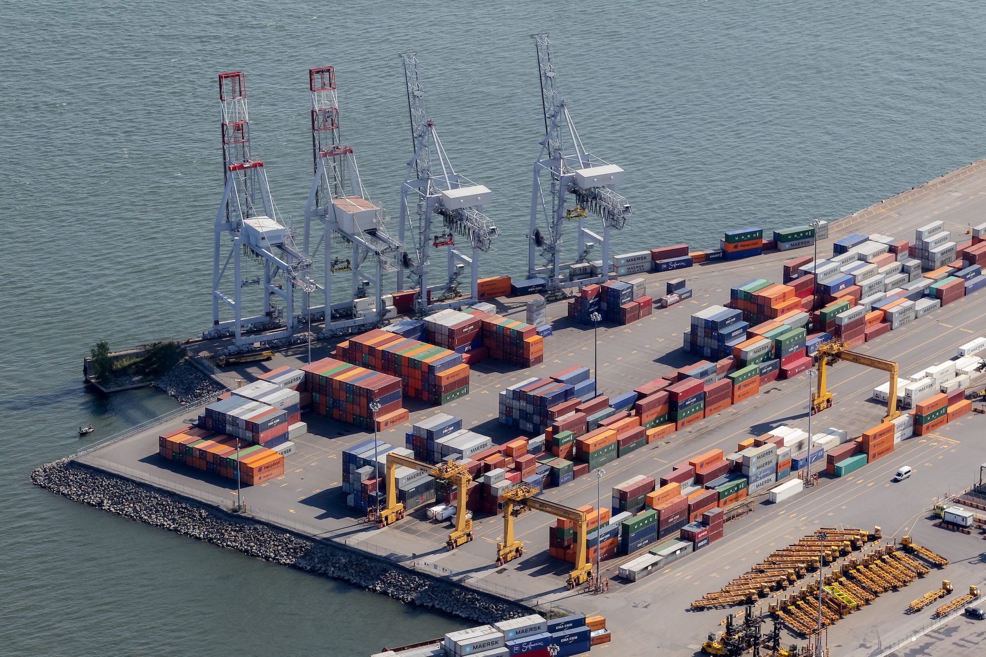 Aerial view of a container terminal at the Port of Montreal