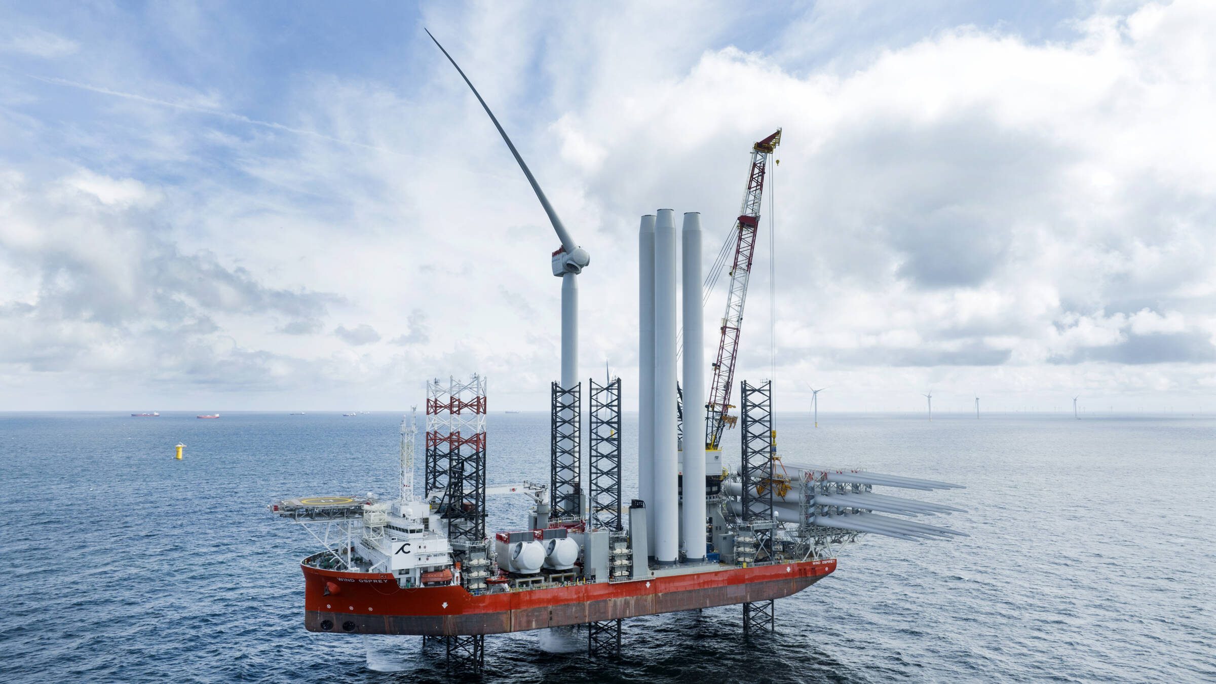 Cadeler jack-up vessel at an offshore wind farm