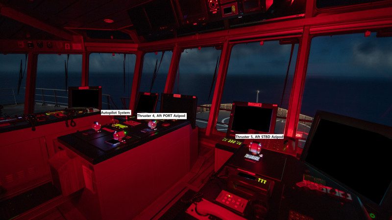 FILE IMAGE OF THE BRIDGE OF HMNZS MANAWANUI SHOWING LOCATION OF THE AUTOPILOT BUTTON AND THRUSTER CONTROLS.
