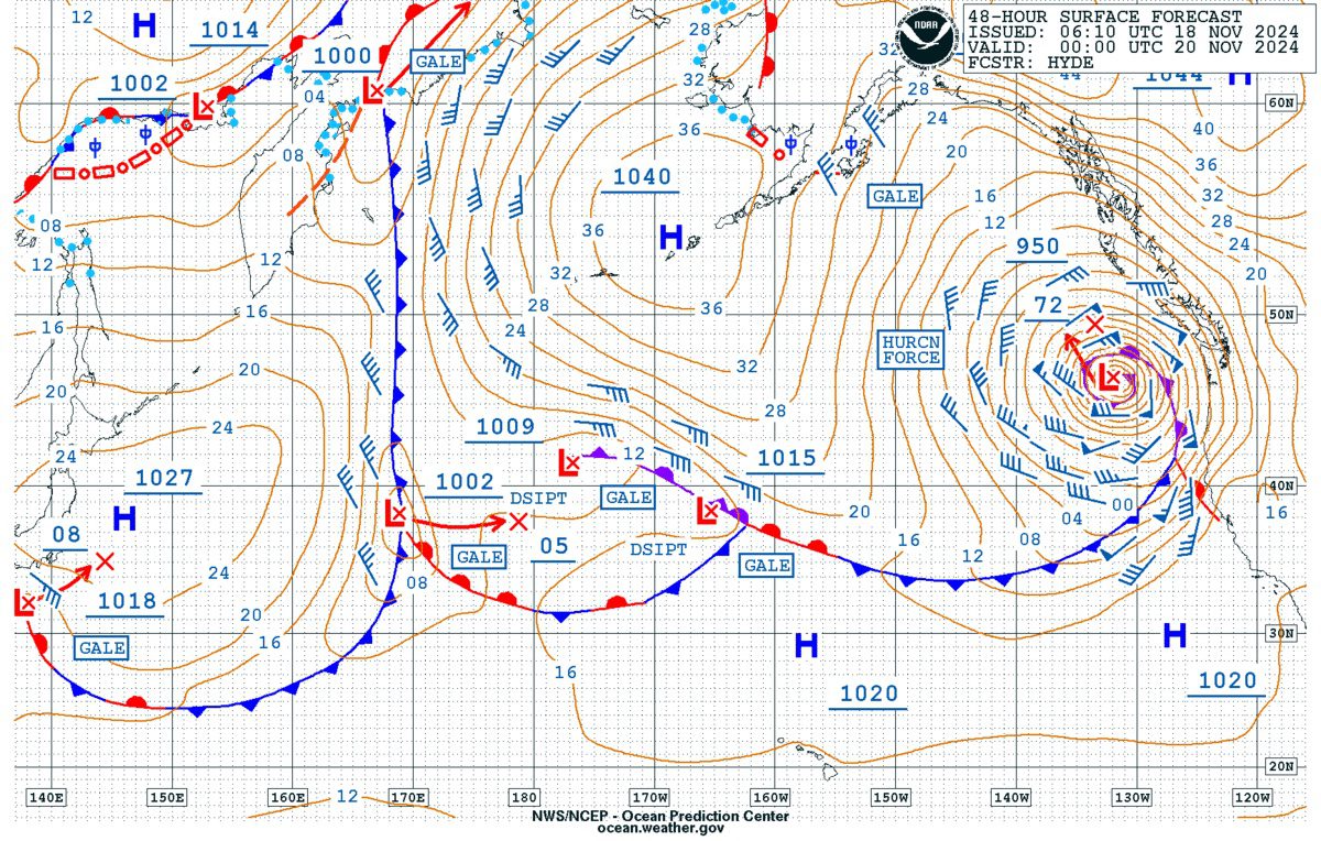 NWS OPC 48-hour surface forecast for Nov 18, 2024