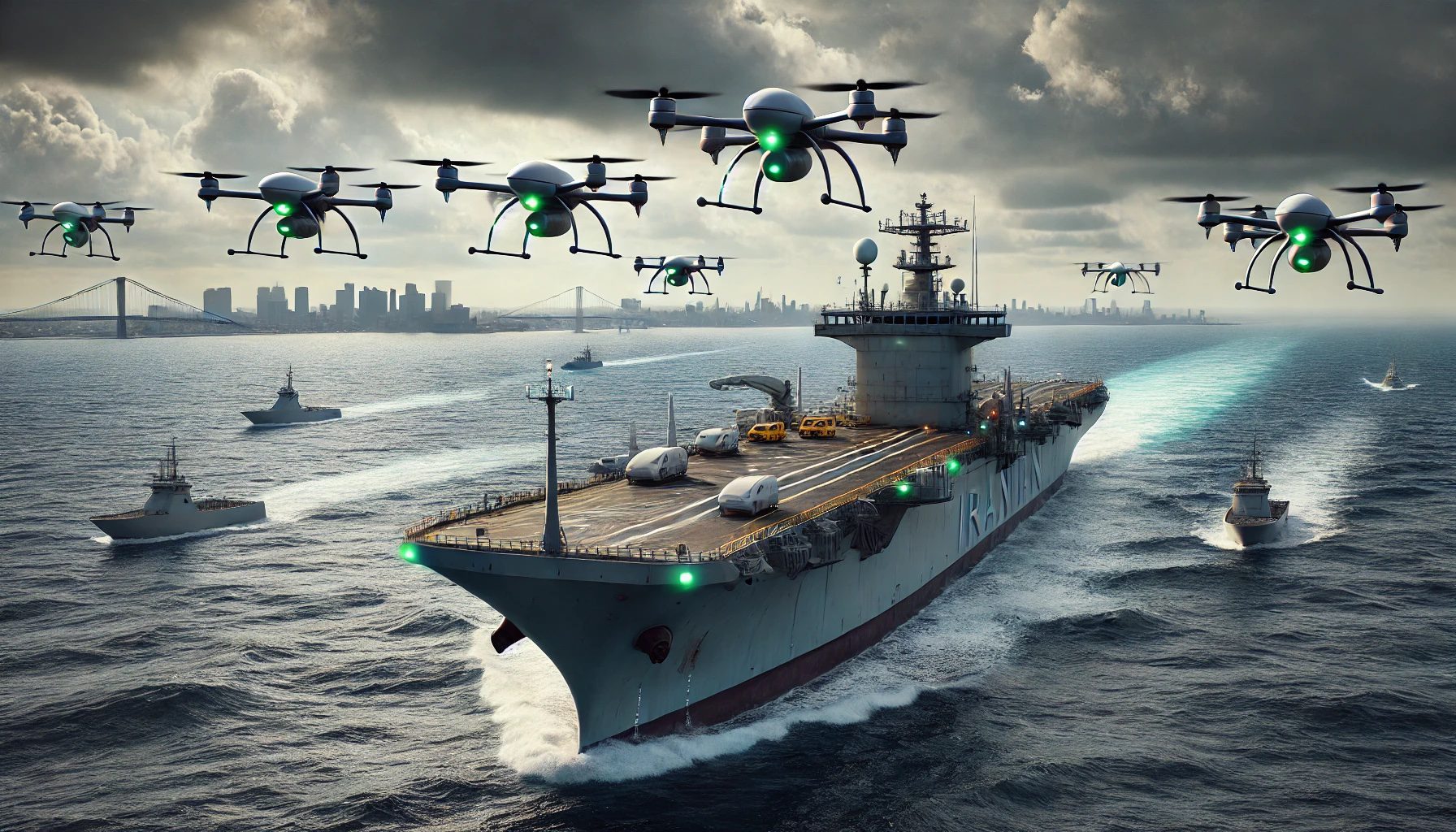 AI image of an Iranian drone carrier at sea