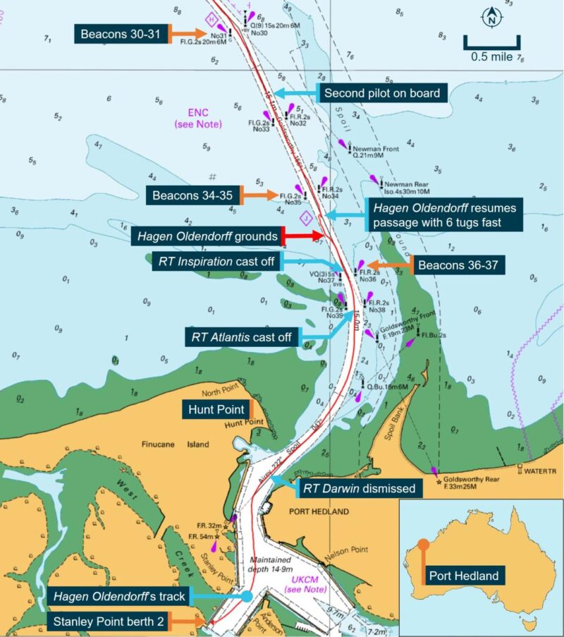 Section of navigational chart Aus 53 showing location of key events