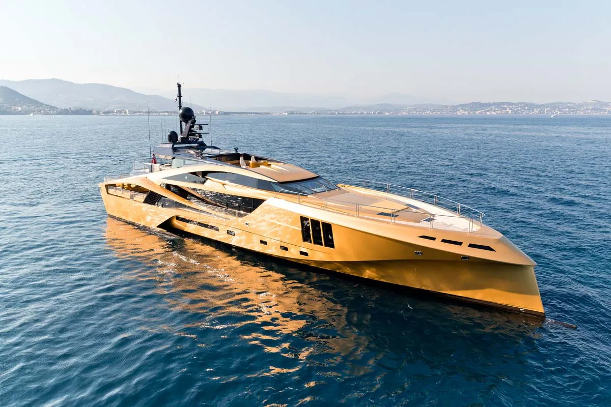 The all-gold Khalilah superyacht. Source: My Ocean Yachts/Breed media