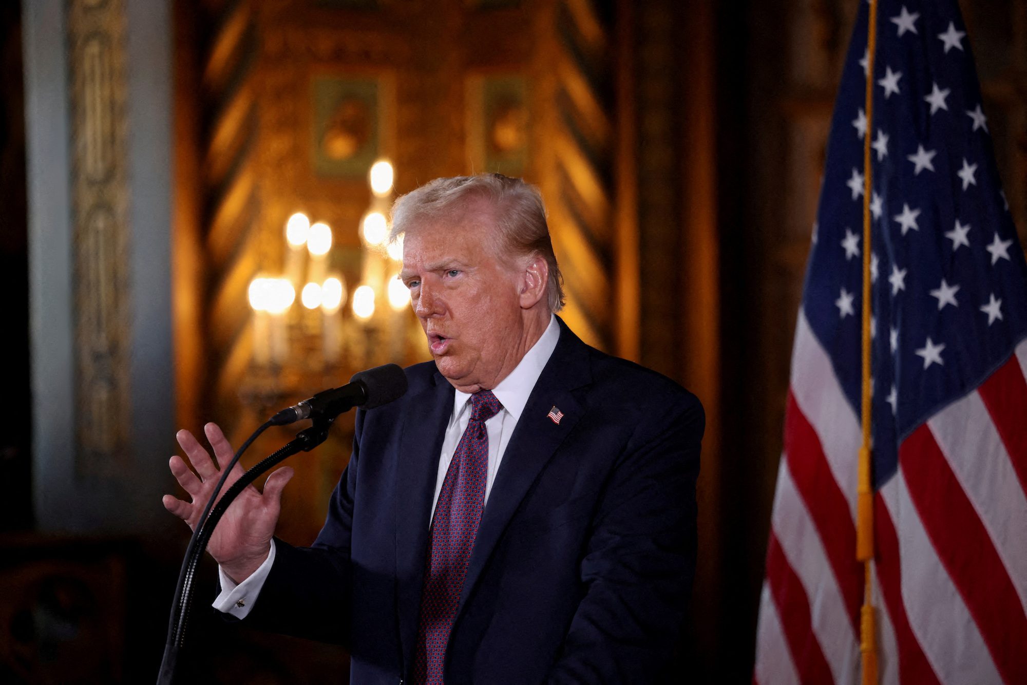 FILE PHOTO: U.S. President-elect Donald Trump makes remarks at Mar-a-Lago in Palm Beach