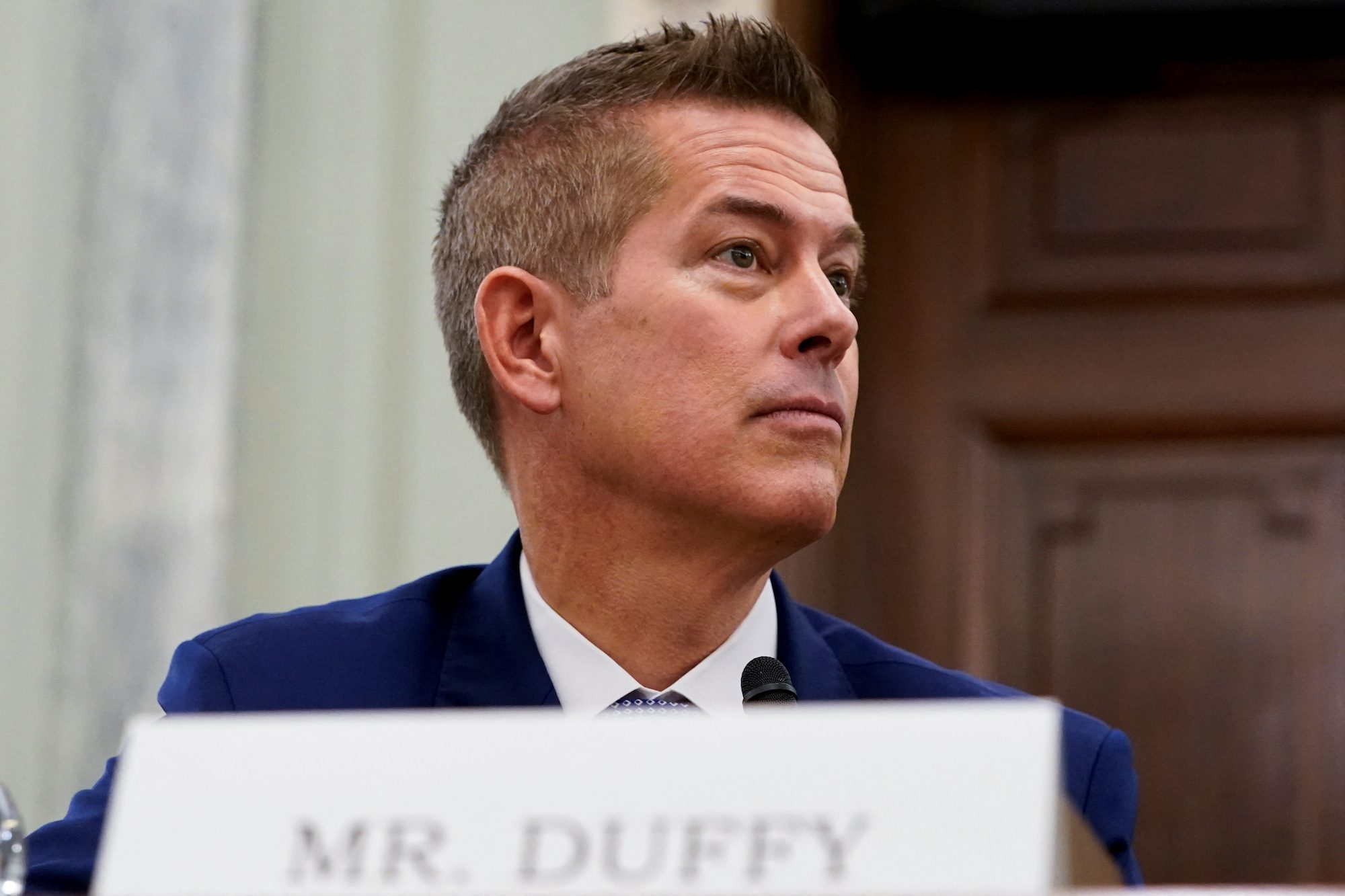 Sean Duffy, U.S. President-elect Donald Trump's nominee to be transportation secretary, testifies during a Senate Committee on Commerce, Science, and Transportation confirmation hearing on Capitol Hill in Washington