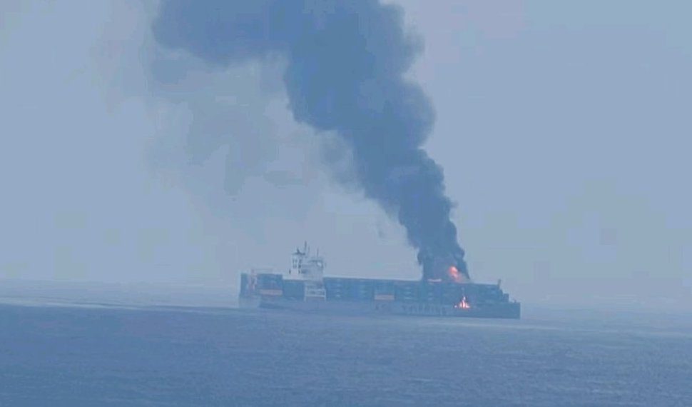 Photo posted to social media purportedly showing the fire on the ASL Bauhinia in the Red Sea