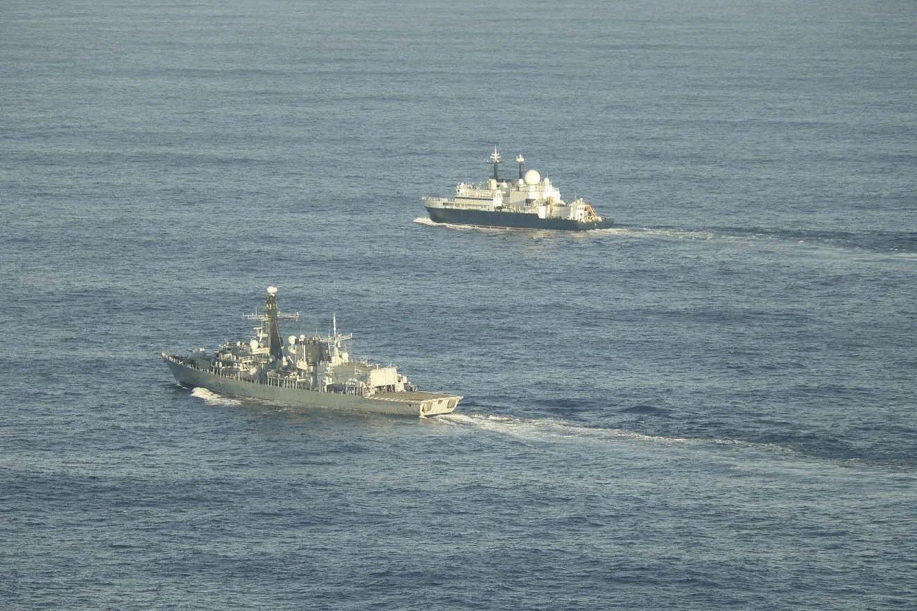 HMS Somerset tracks a suspected Russian spy ship, Yantar, as it sails through waters close to the UK.