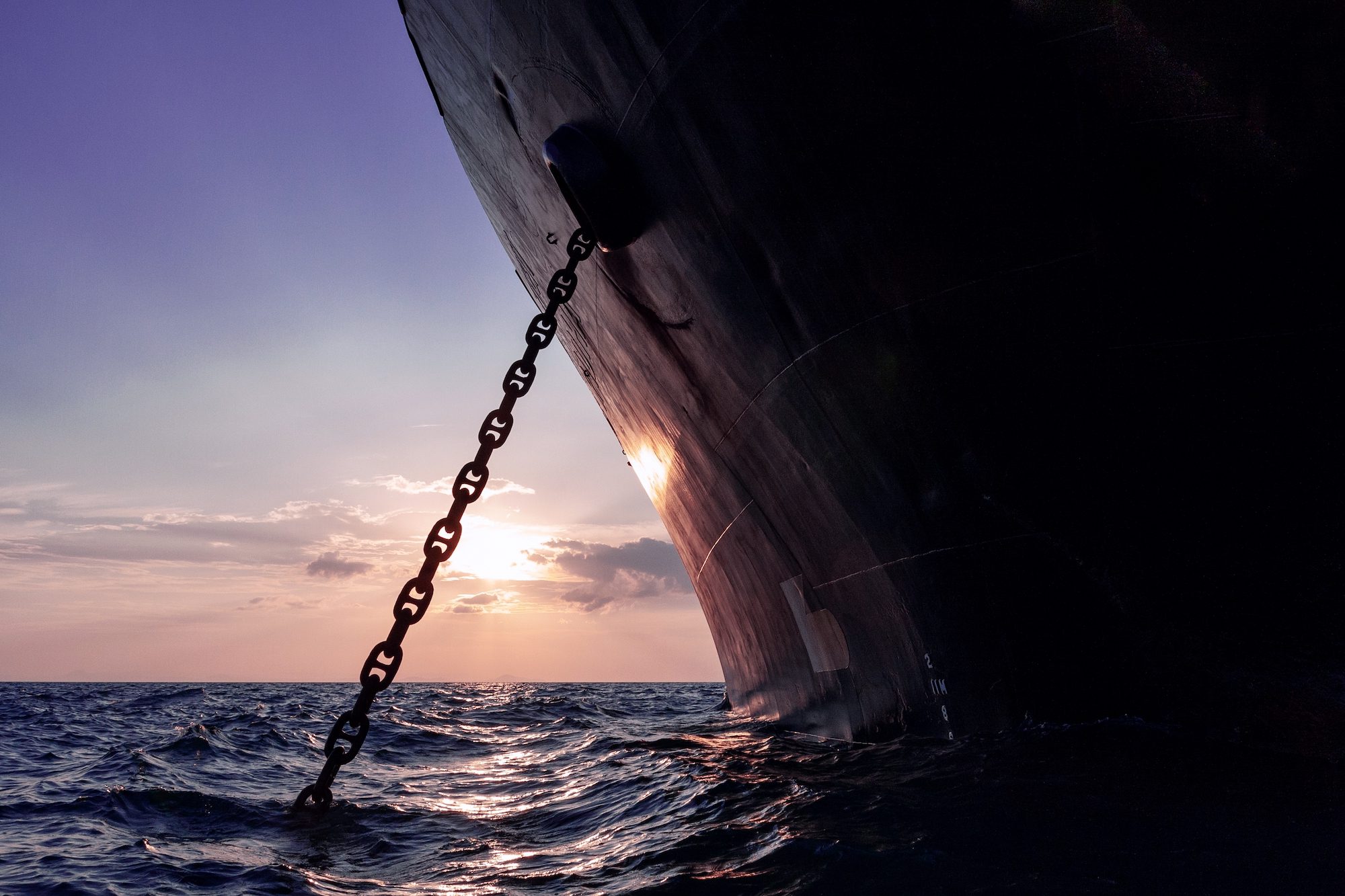 ship at anchor close-up