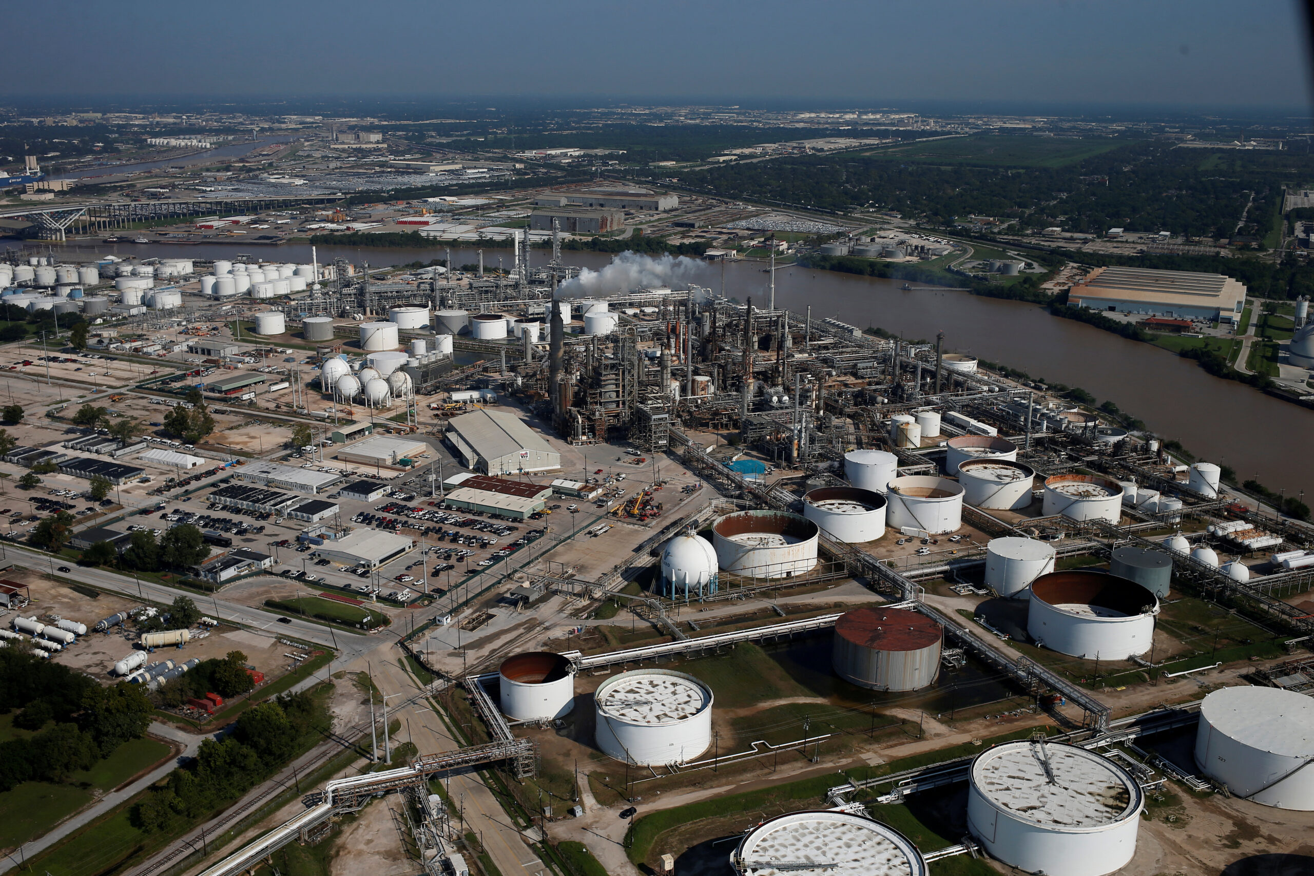 An aerial view of the Valero Houston Refinery is seen in Houston, Texas