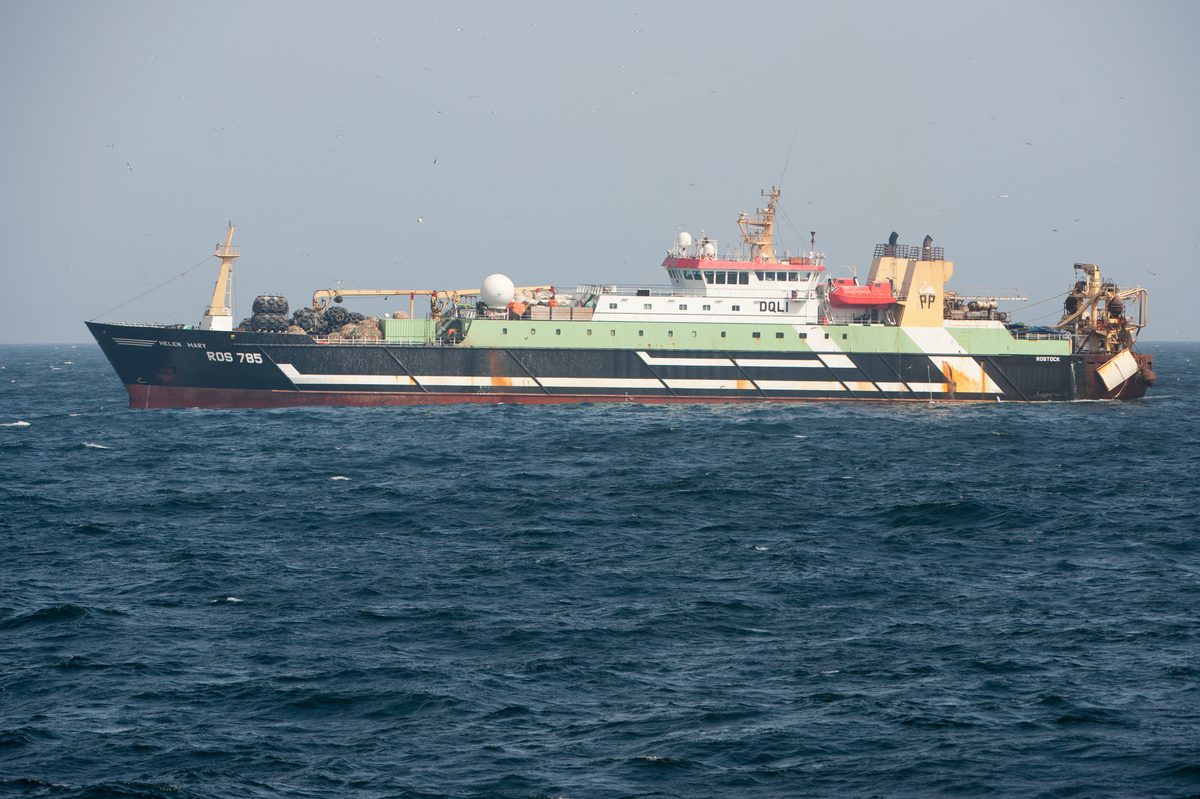 The German-flagged factory trawler Helen Mary off the coast of Mauritania in 2012. Photo credit: Pierre Gleizes / Greenpeace