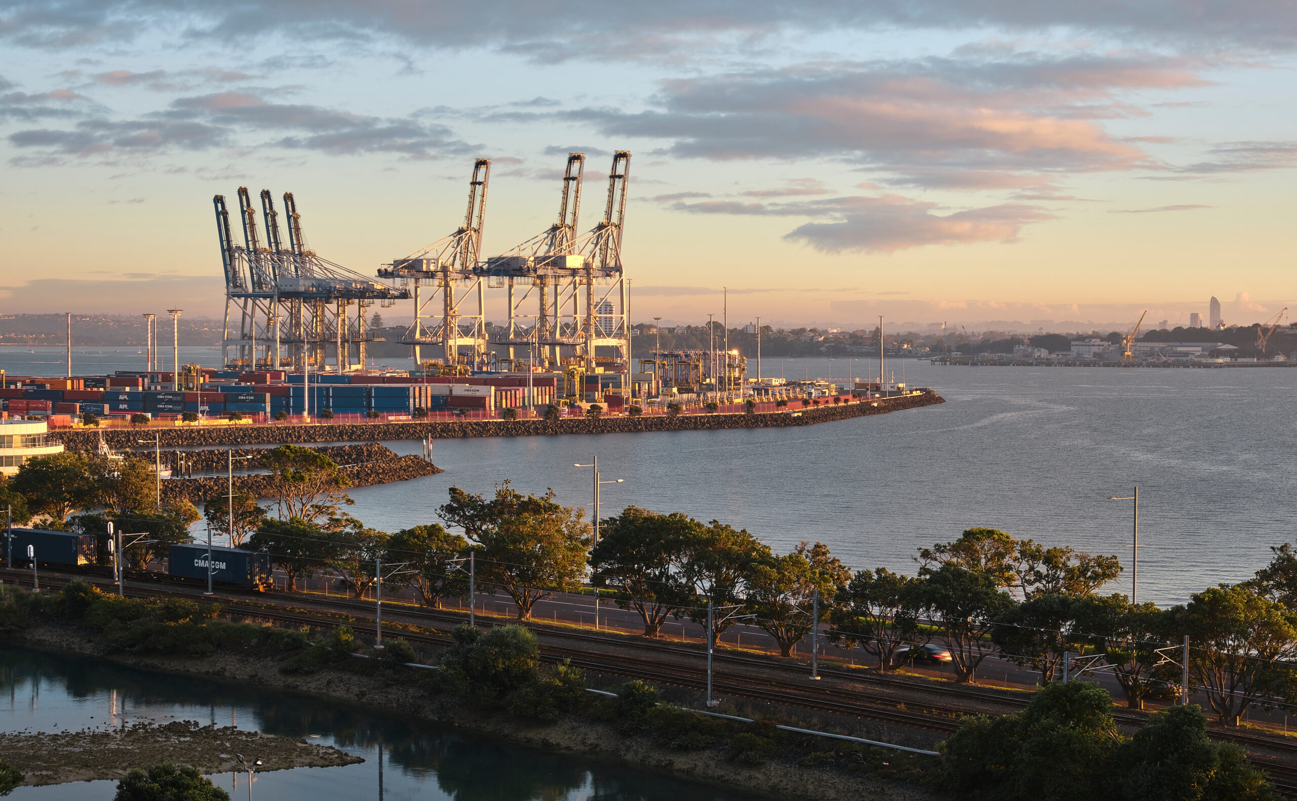 Port of Auckland at dusk