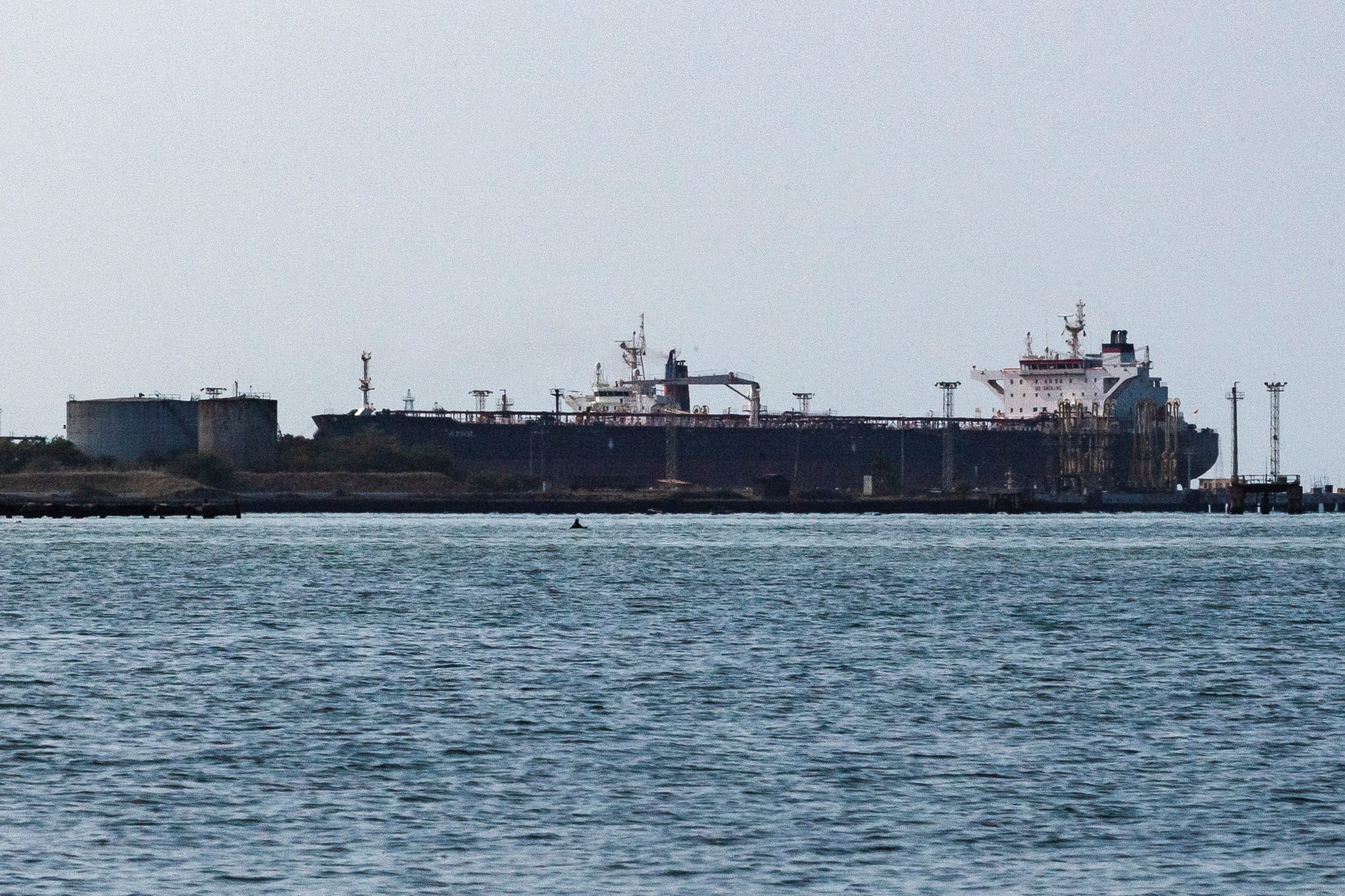 U.S.-sanctioned oil tanker Avril is pictured near the Venezuelan port of La Salina, in Maracaibo