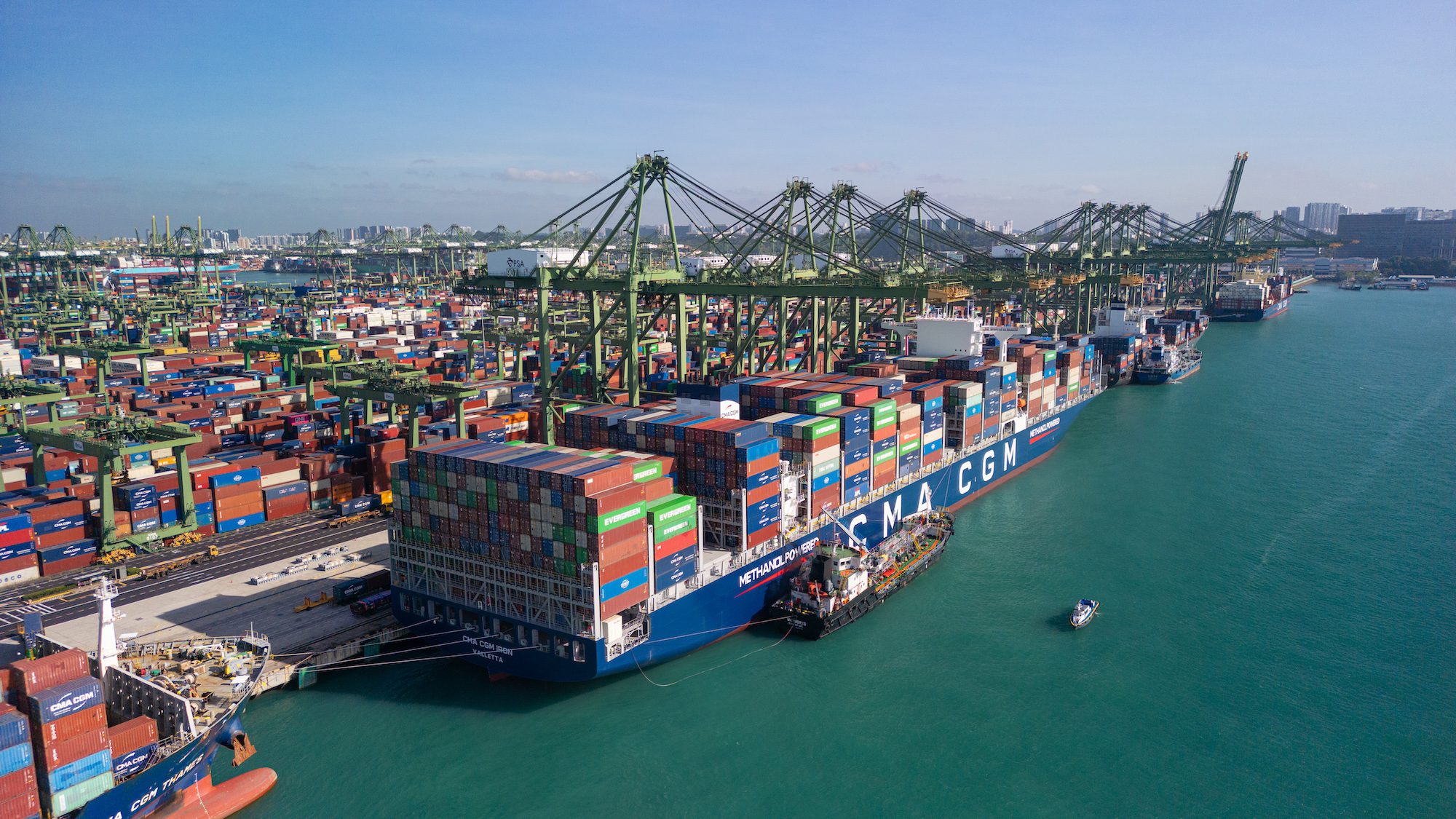 CMA CGM Iron docked in Singapore - stern view