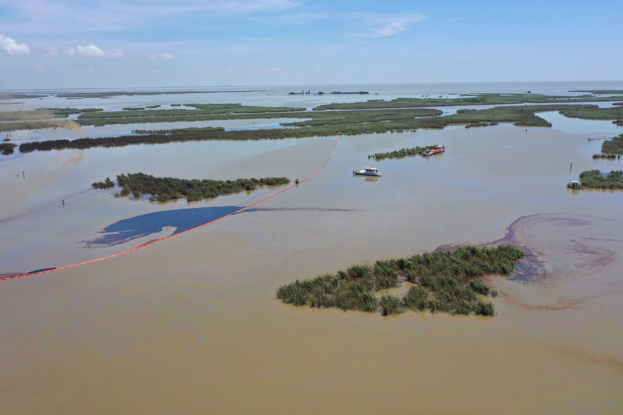 An overflight displays the affected area of marsh