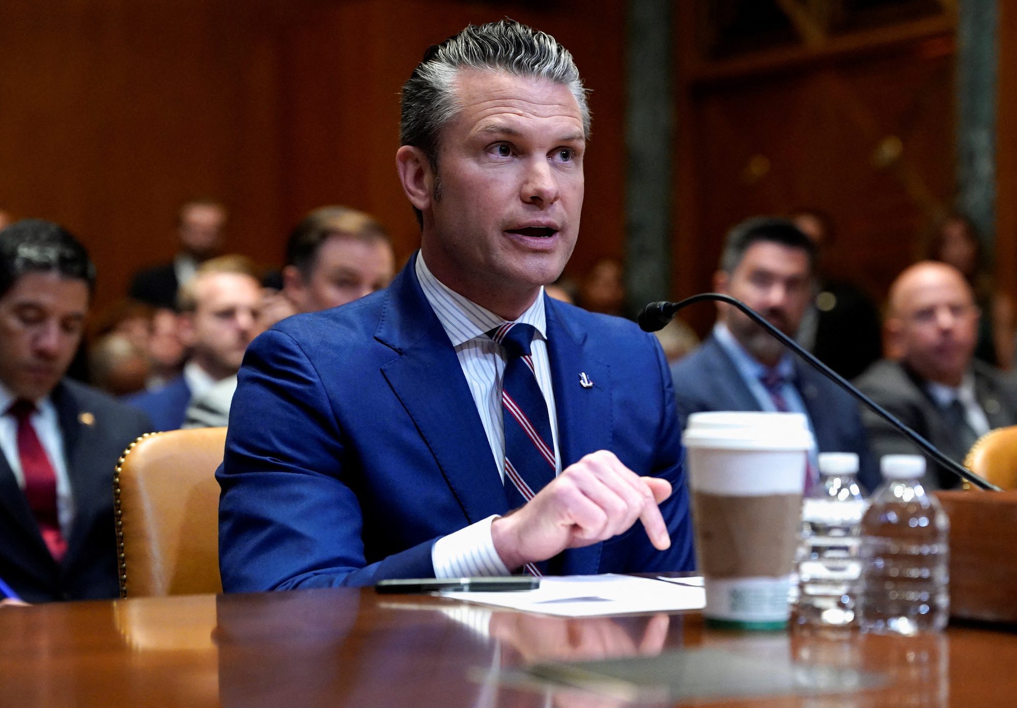 U.S. Defense Secretary Pete Hegseth speaks during a Senate Appropriations Committee hearing on U.S. President Donald Trump's budget request for the Department of Defense, on Capitol Hill in Washington