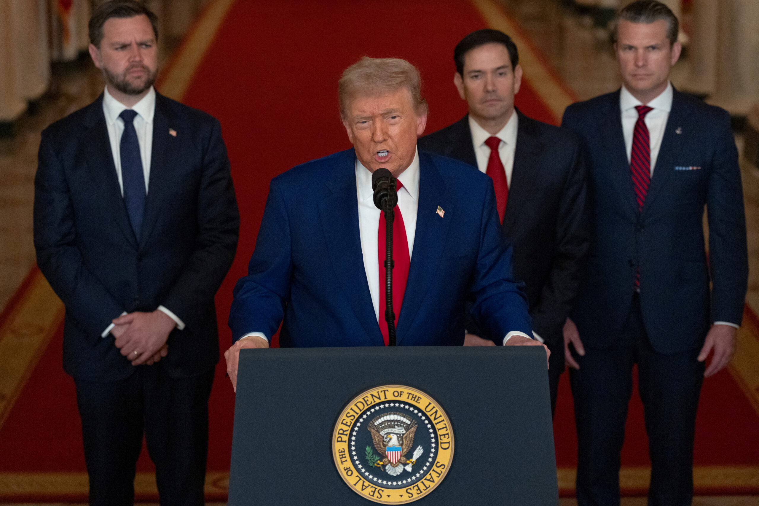 U.S. President Donald Trump delivers an address to the nation at the White House in Washington, following U.S. strikes on Iran's nuclear facilities