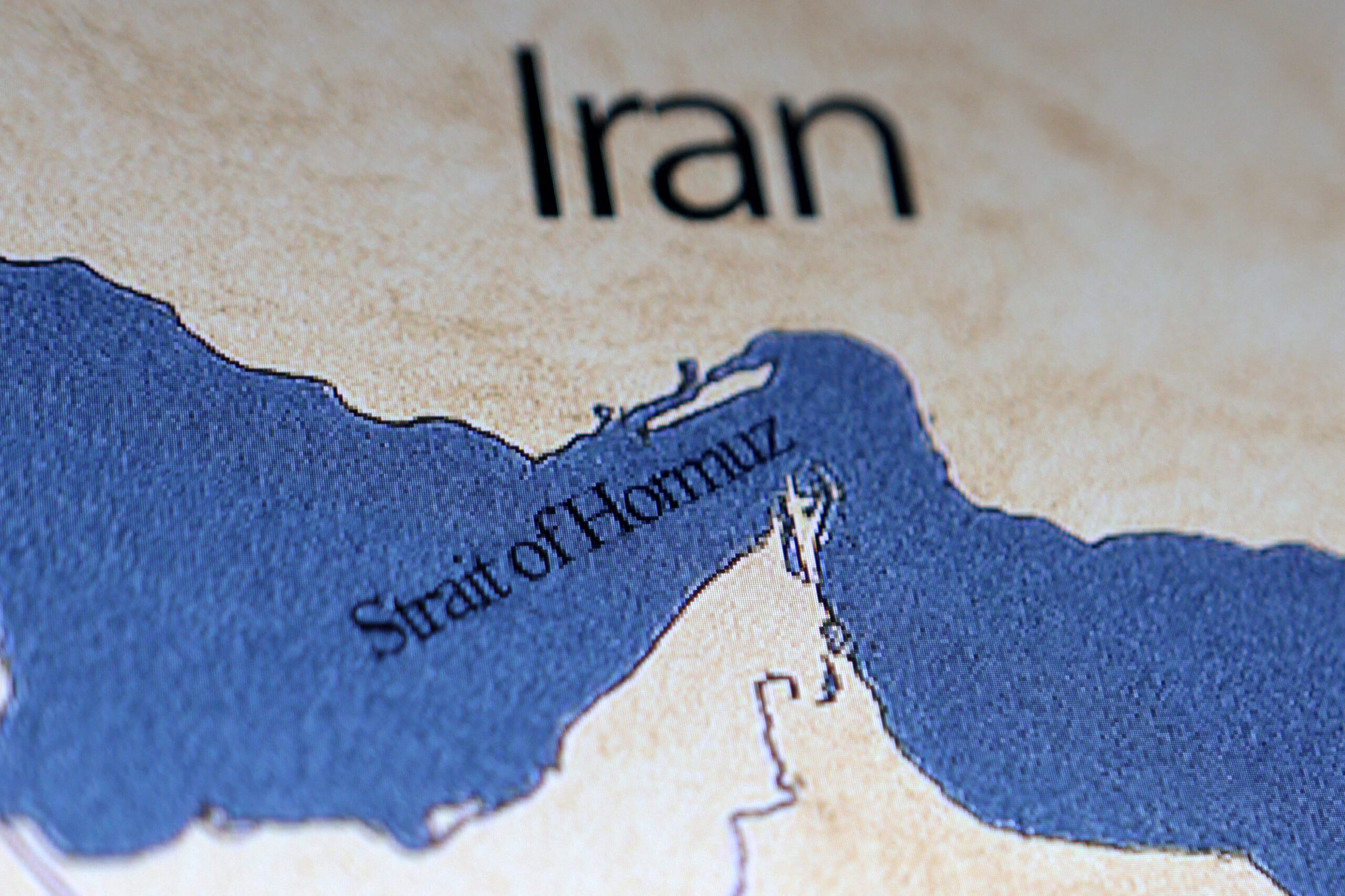 A map showing the Strait of Hormuz and Iran is seen in this illustration