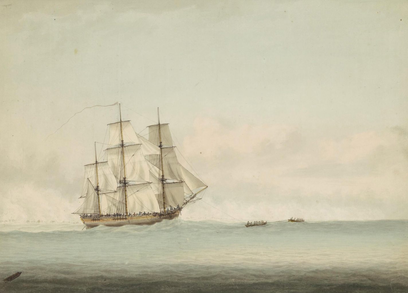 Painting by Samuel Atkins (1787-1808) of HMS Endeavour off the coast of New Holland during Cook's voyage of discovery 1768-1771