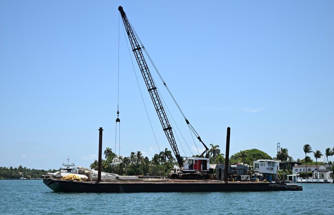 The barge from the vessel collision near Hibiscus Island, July 28, 2025