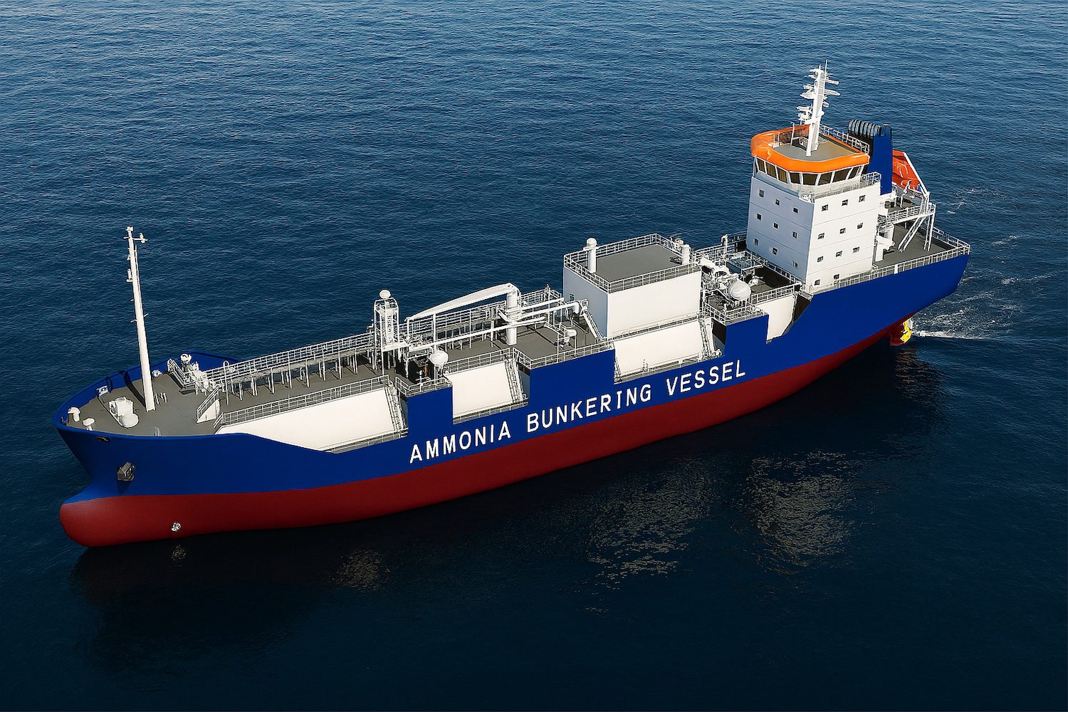 AI rendering of the world's first newbuild ammonia bunkering vessel based on ITOCHU illustration