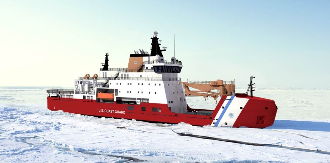 The production-ready Seaspan-Aker Multi-Purpose Icebreaker (MPI) design will meet all U.S. Coast Guard requirements for the Arctic Security Cutters. Illustration courtesy Bollinger