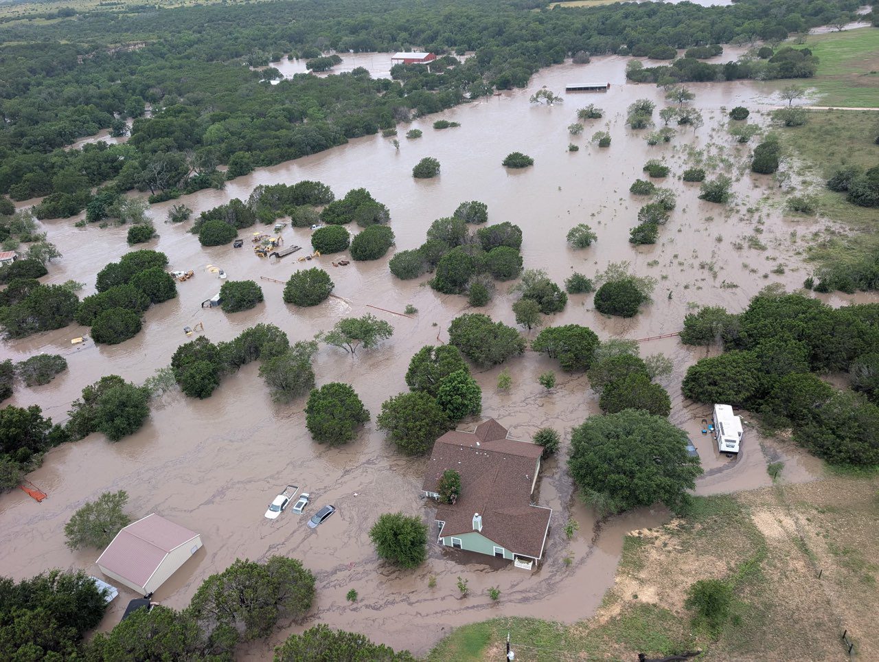 Over flight imagery of the flooding near Kerville, Texas