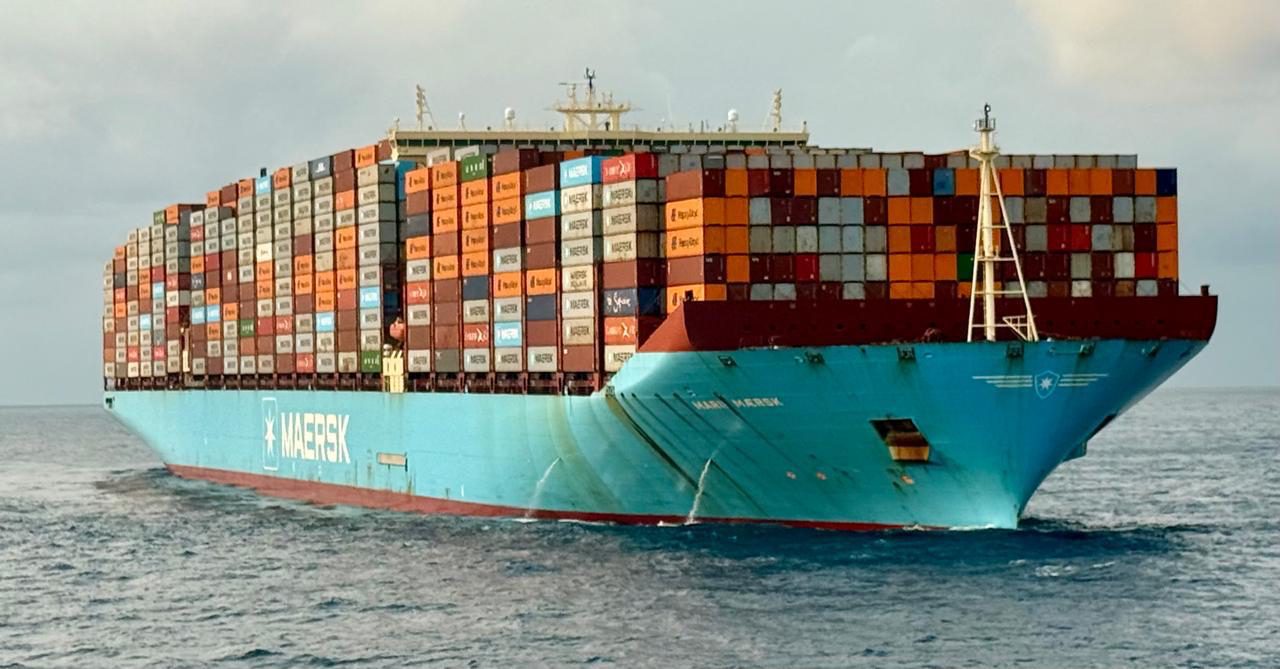 The Marie Maersk seen from a supply vessel on August 21, 2025