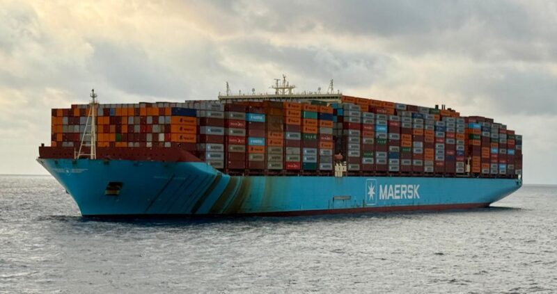 The Marie Maersk seen from a supply vessel on August 21, 2025