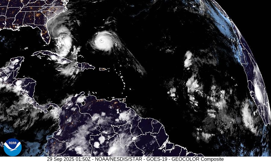 Hurricane Humberto,Tropical Storm Imelda , Photo Credit CIRA/NOAA, GeoColor imagery.