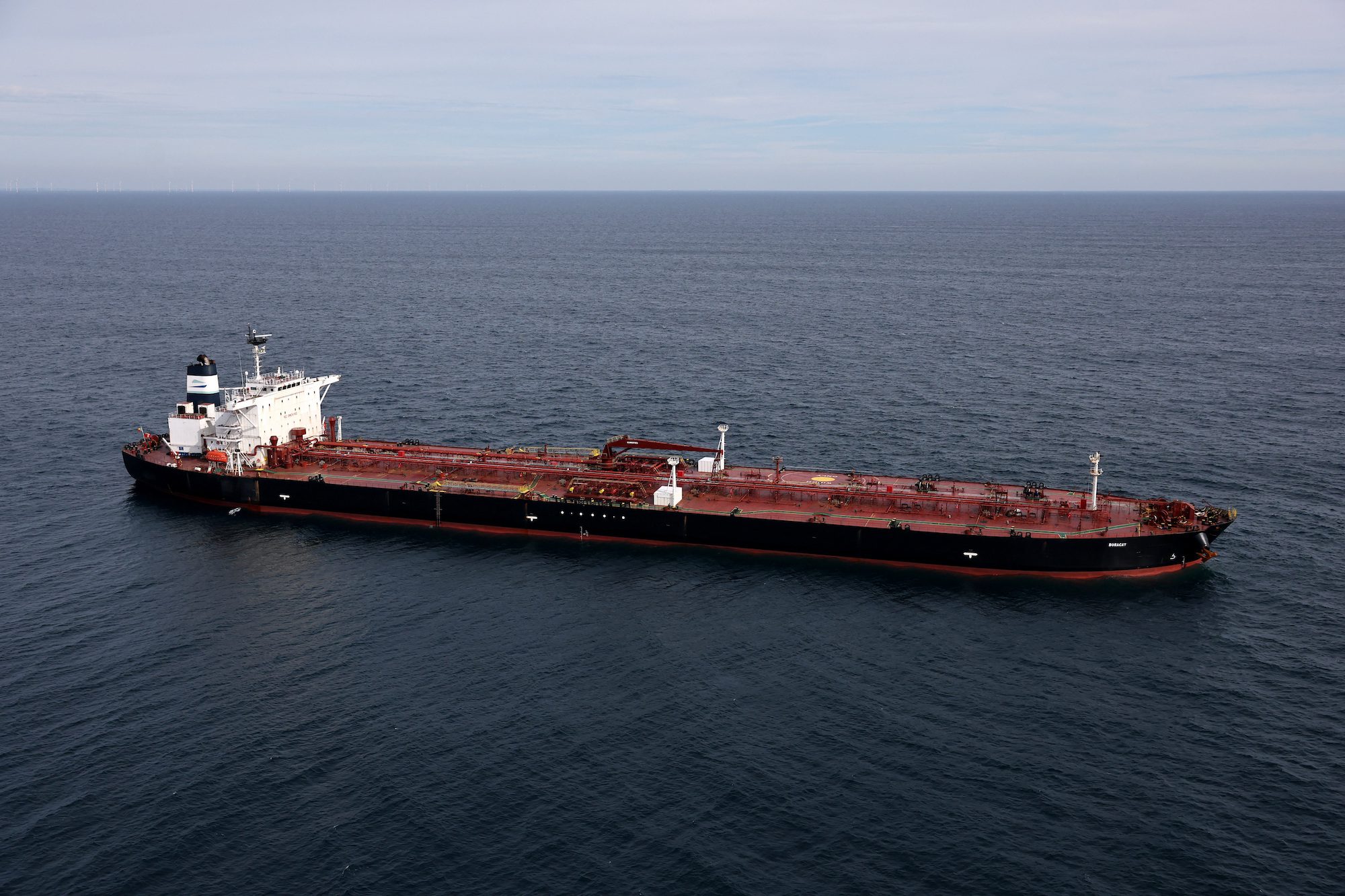 An aerial view shows the oil tanker named Boracay (also called Pushpa)