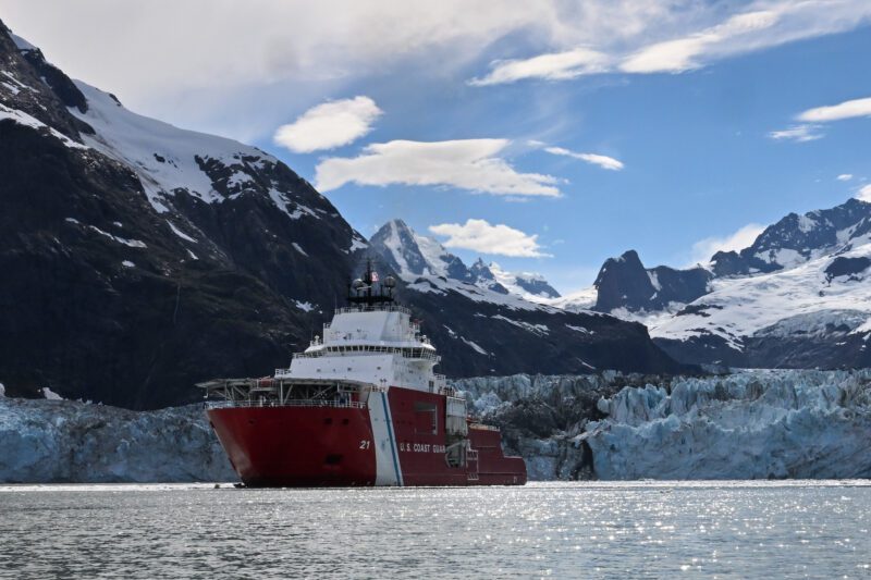 The U.S. Coast Guard Cutter Storis transits through Johns Hopkins Inlet in Glacier Bay National Park and Preserve, Alaska
