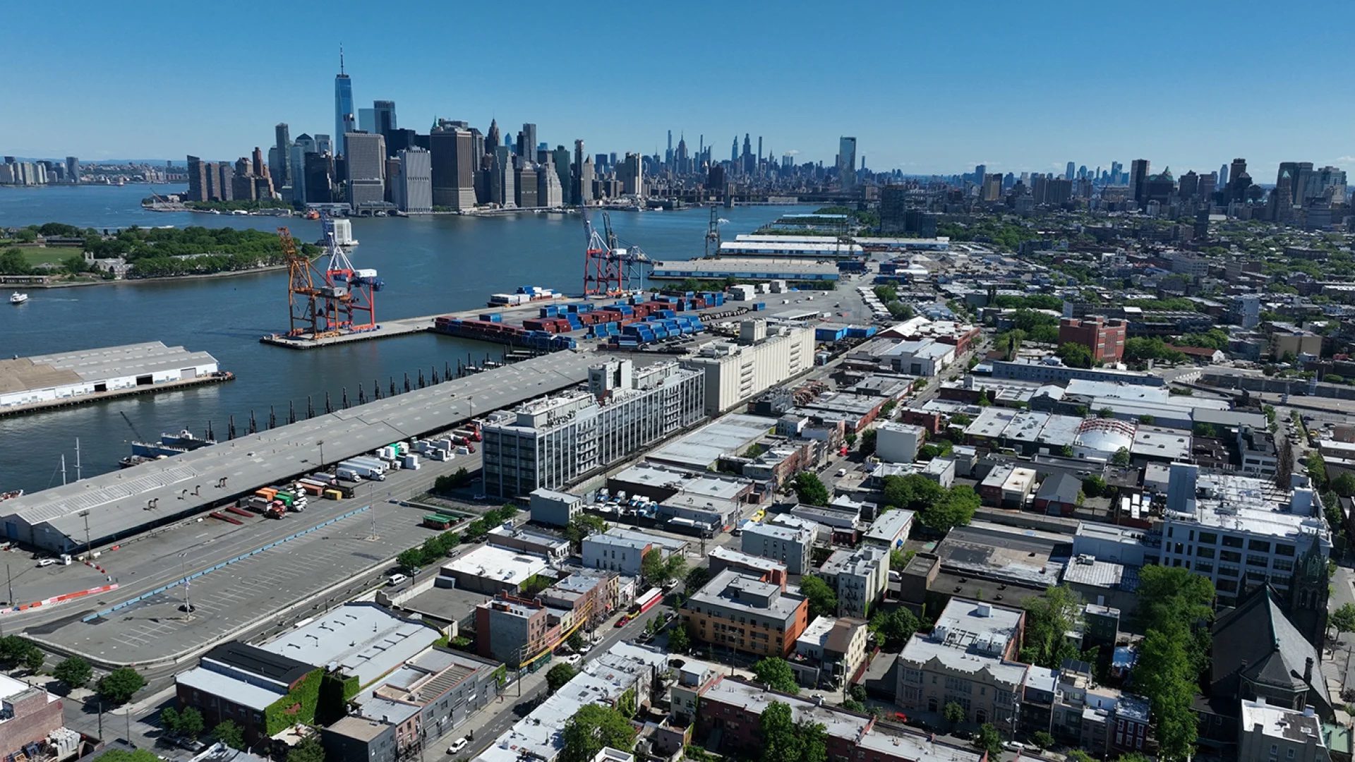 Brooklyn Marine Terminal aerial looking towards Manhattan