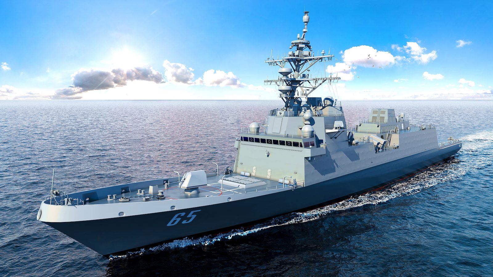 Graphic rendering of the future USS Lafayette (FFG 65), named in honor of Marquis de Lafayette and his service during the American Revolutionary War. USS Lafayette is the fourth of the new Constellation-class frigates, scheduled to commission in 2029