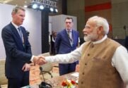 MSC Mediterranean Shipping Company's CEO Soren Toft shakes hands with India's Prime Minister Narendra Modi at the Global Maritime CEO Roundtable in Mumbai last week, during India Maritime Week 2025