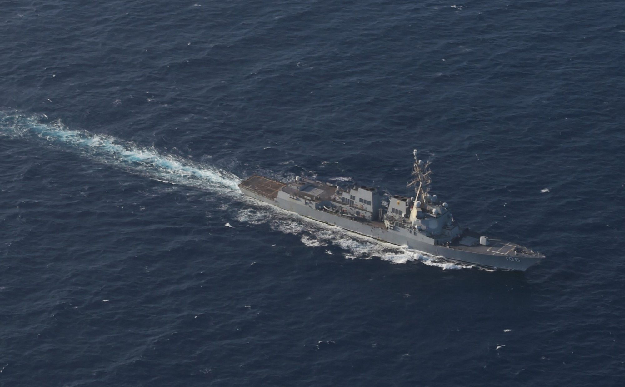 The Arleigh Burke-class guided missile destroyer USS Stockdale (DDG 106) conducts a passage transit in the international waters of the Caribbean Sea, Nov. 13, 2025