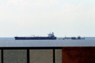 Chevron-chartered oil tanker Ionic Anax is seen near the Bajo Grande port in Venezuela's Lake Maracaibo after loading for export, in San Francisco, Zulia State