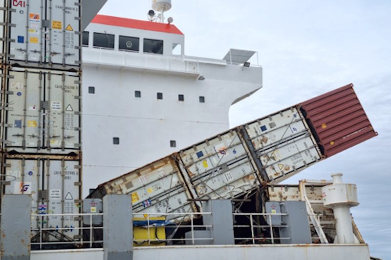 Toppled containers aboard the Baltic Klipper