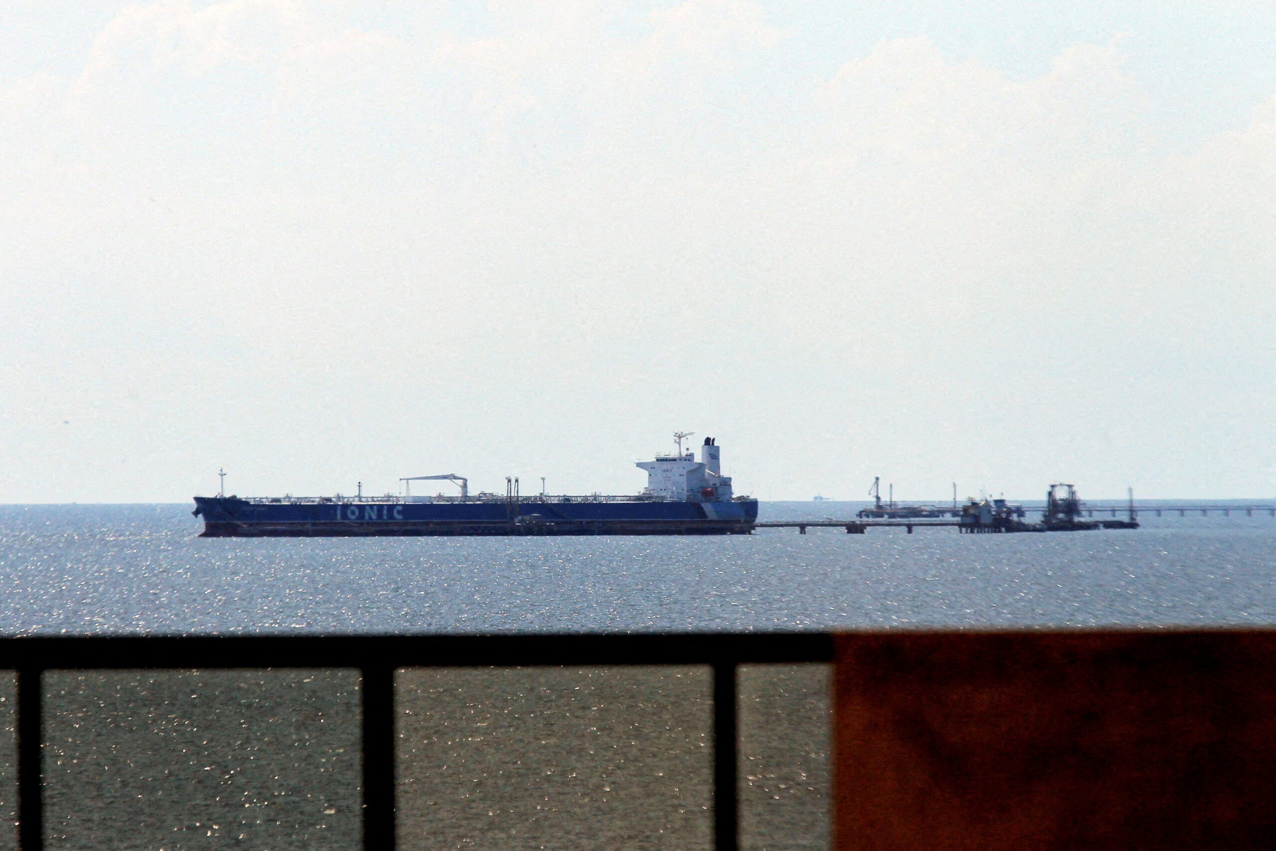 Chevron-chartered oil tanker Ionic Anax is seen near the Bajo Grande port in Venezuela's Lake Maracaibo after loading for export