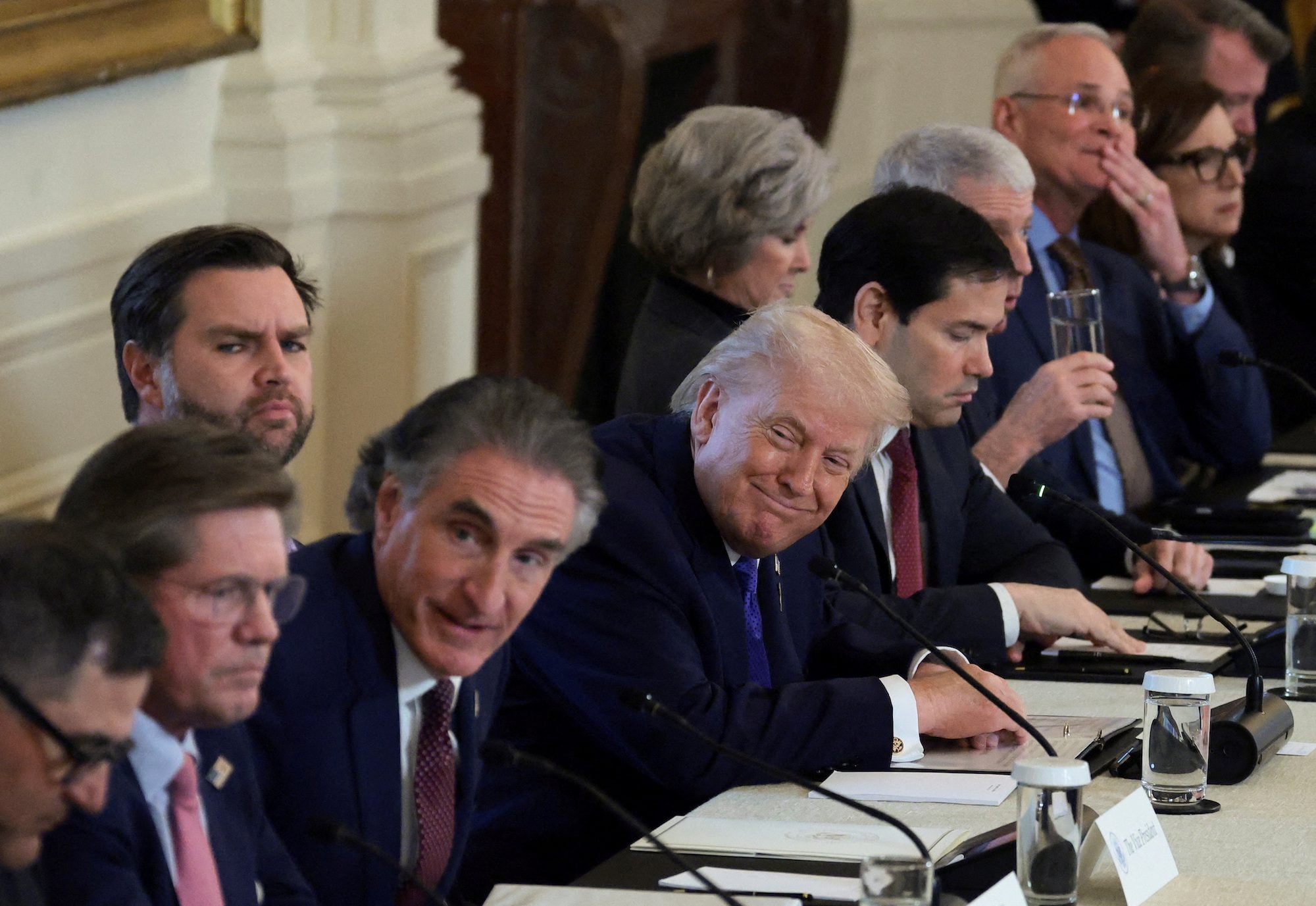 U.S. President Donald Trump, Vice President JD Vance, Secretary of State Marco Rubio and U.S. Secretary of the Interior Doug Burgum host a meeting with oil industry executives, at the White House