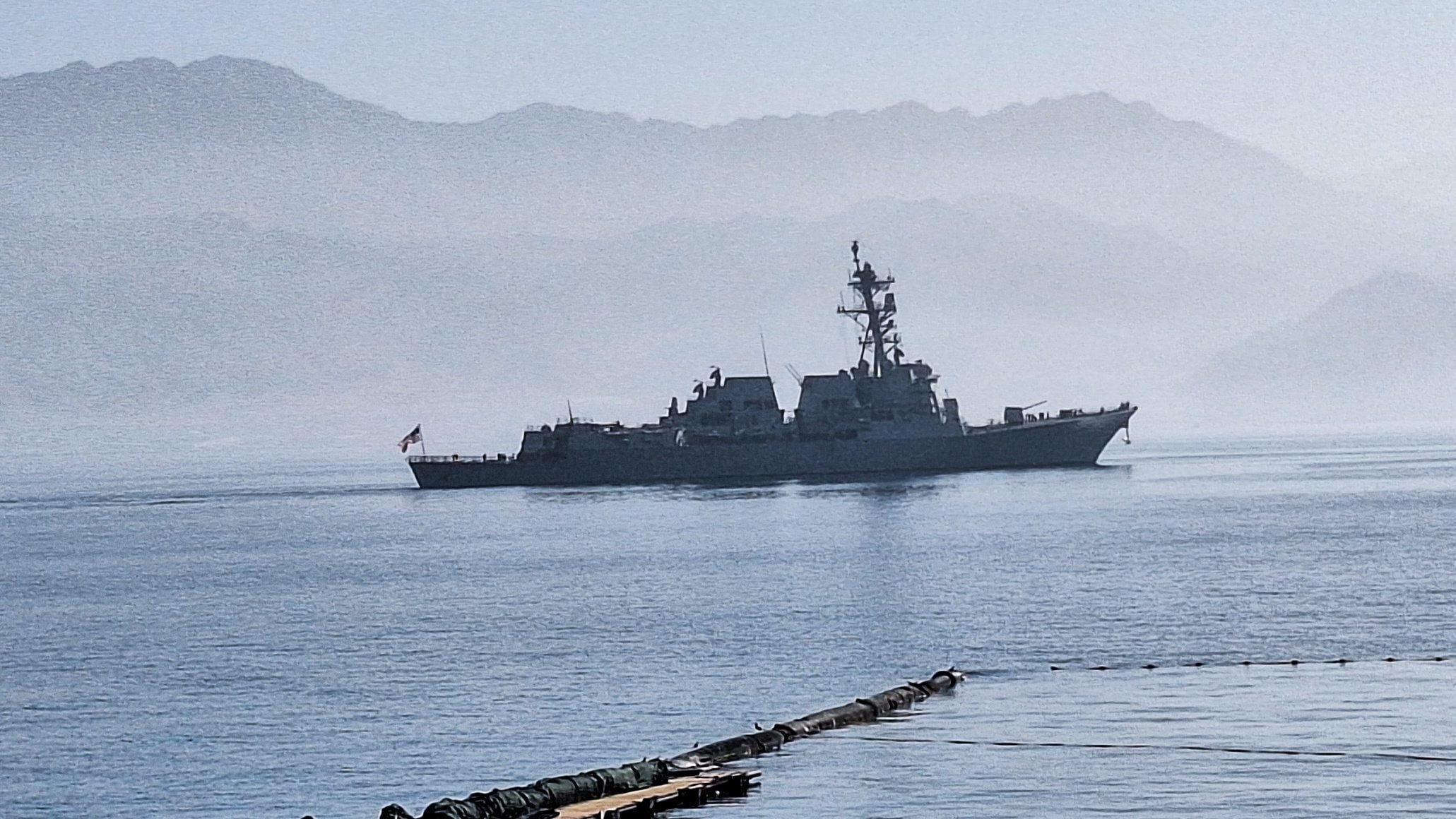 A U.S. military destroyer at the port of the Israeli southern city of Eilat after it was docking there.