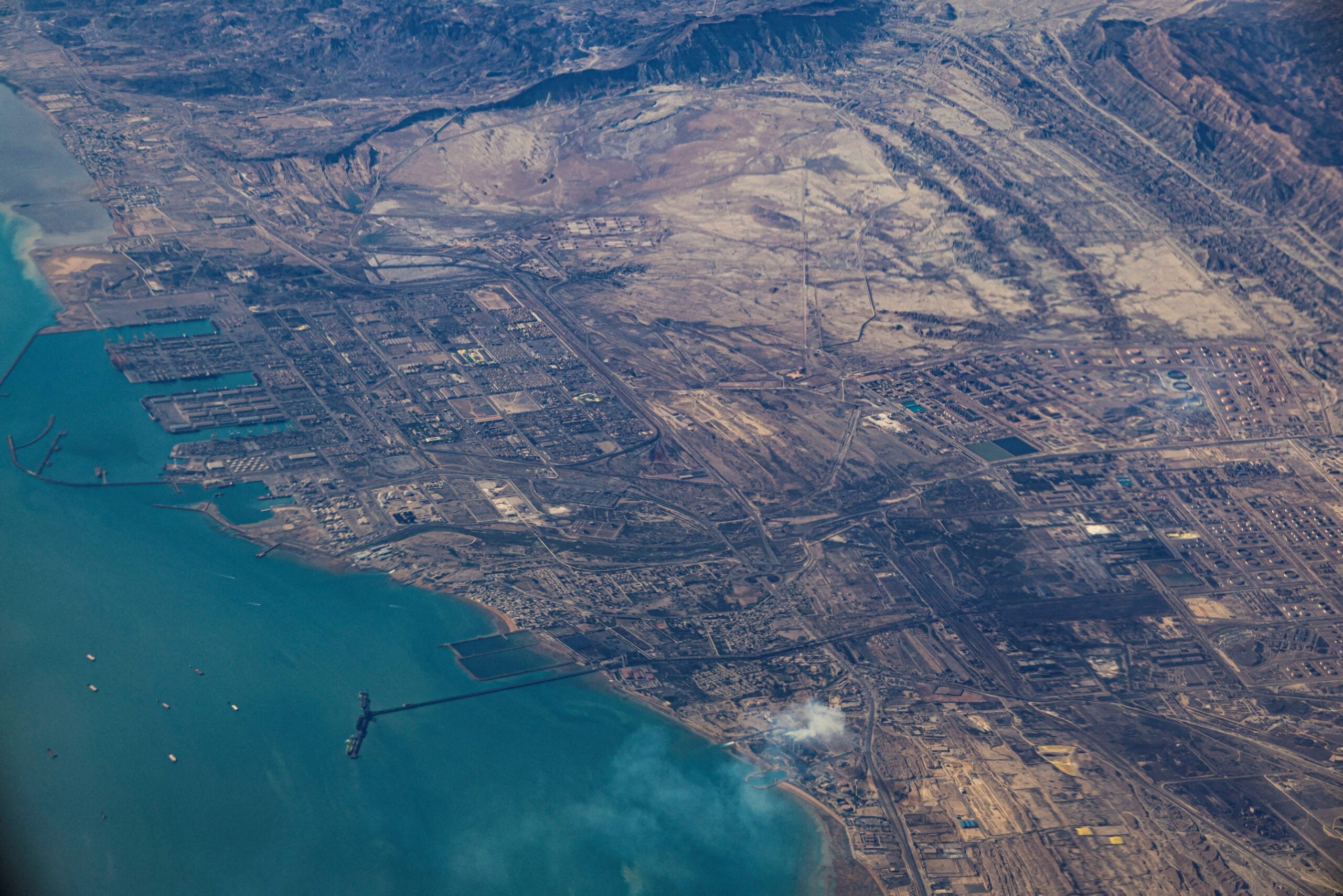 An aerial view Port of Fujairah, United Arab Emirates in the strait of Hormuz