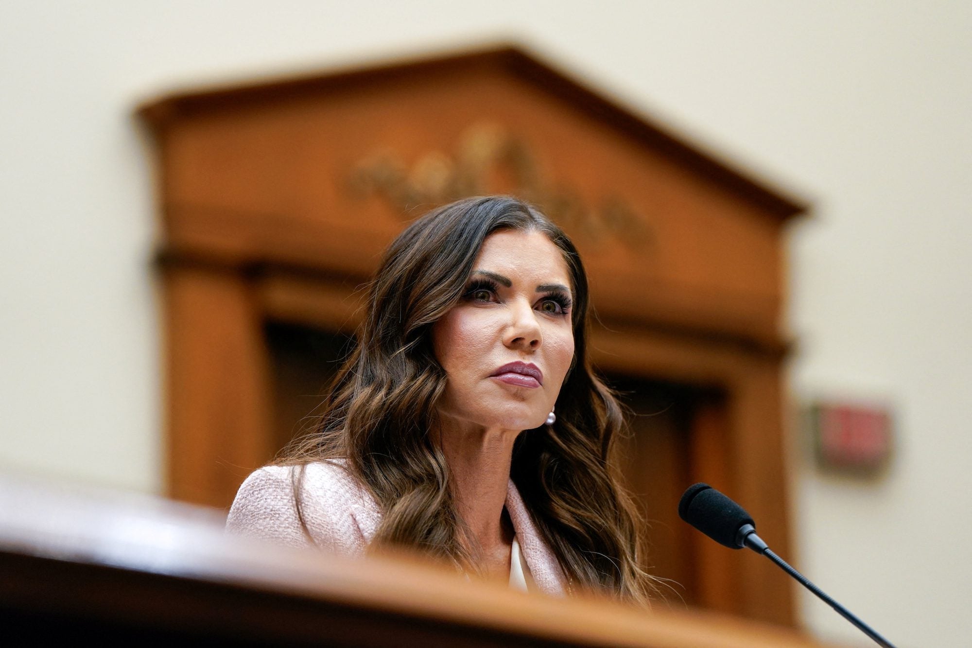 U.S. Homeland Security Secretary Kristi Noem attends a House Judiciary Committee hearing on "Oversight of the Department of Homeland Security" to testify, on Capitol Hill in Washington, D.C., U.S., March 4, 2026