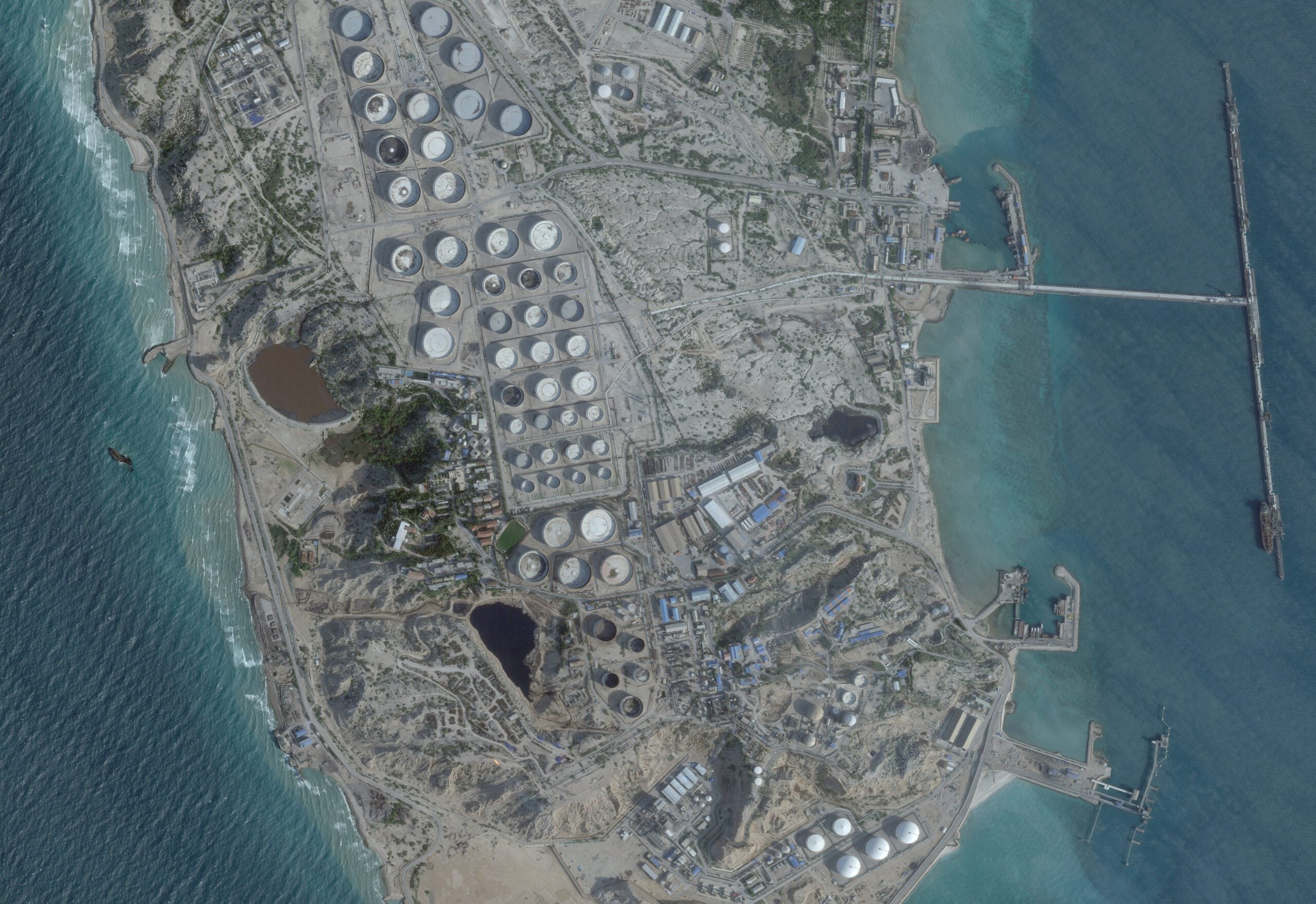 A satellite image shows an oil terminal at Kharg Island, Iran, February 25, 2026