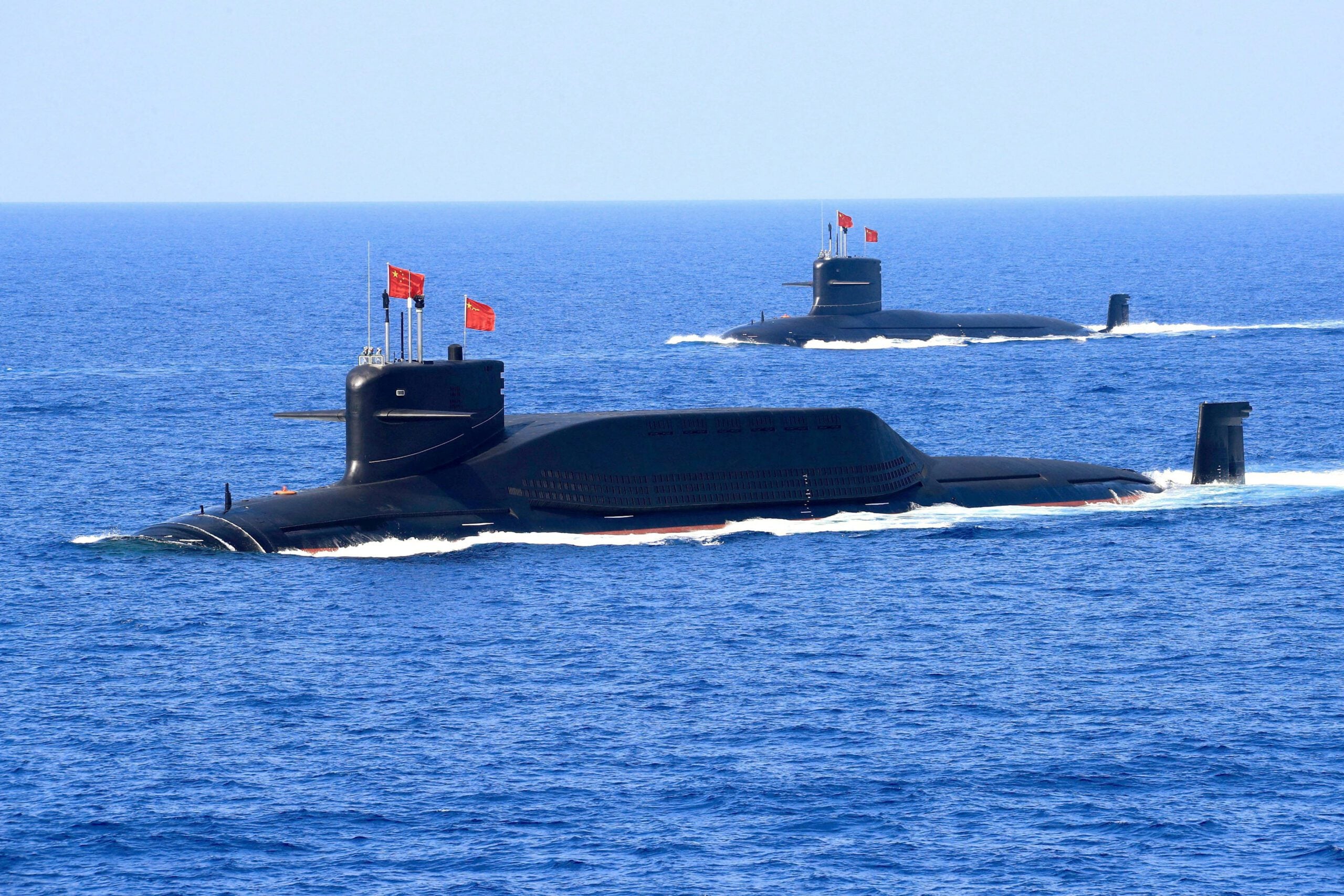Nuclear-powered Type 094A Jin-class ballistic missile submarine of the Chinese People's Liberation Army (PLA) Navy during a military display in the South China Sea