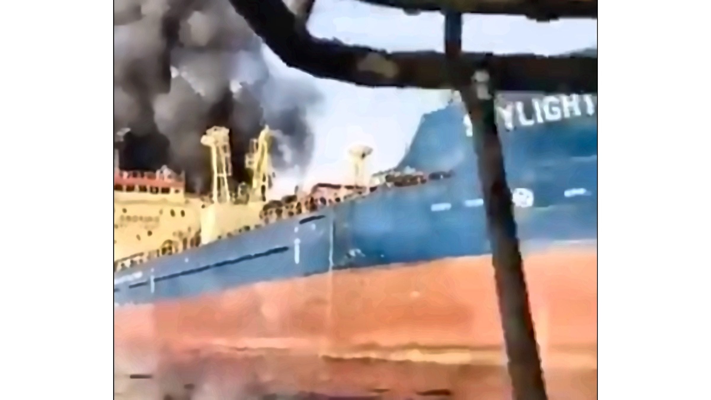 Screenshot from video taken by crewmembers of the MV Skylight after abandoning ship