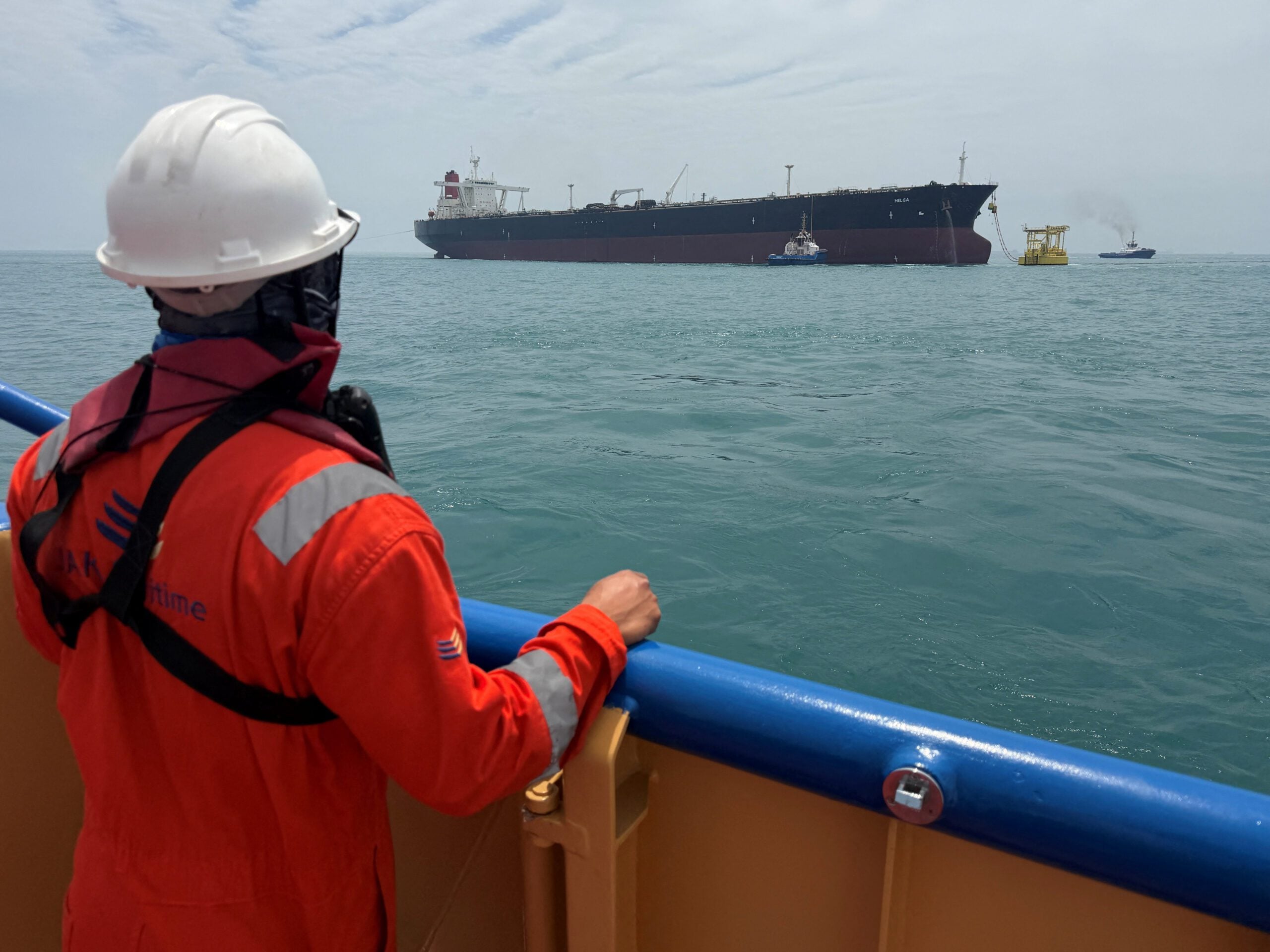 Oil tanker HELGA is moored at one of Iraq's southern offshore oil terminals near Basra