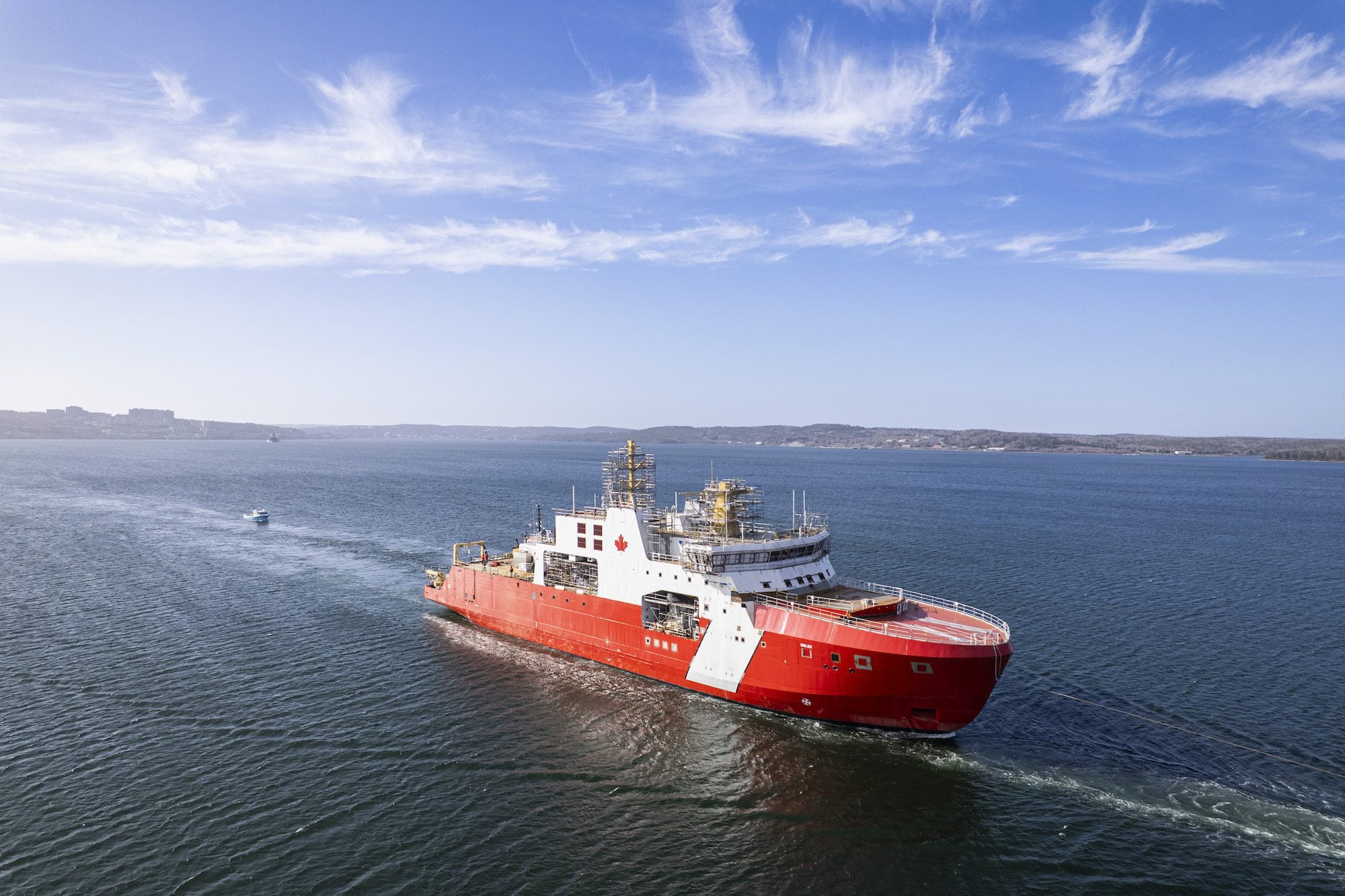 Future CCGS Donjek enters the water at Halifax Shipyard during the launch of the Canadian Coast Guard’s first Arctic and Offshore Patrol Ship, a milestone for Canada’s National Shipbuilding Strategy and Arctic fleet renewal.